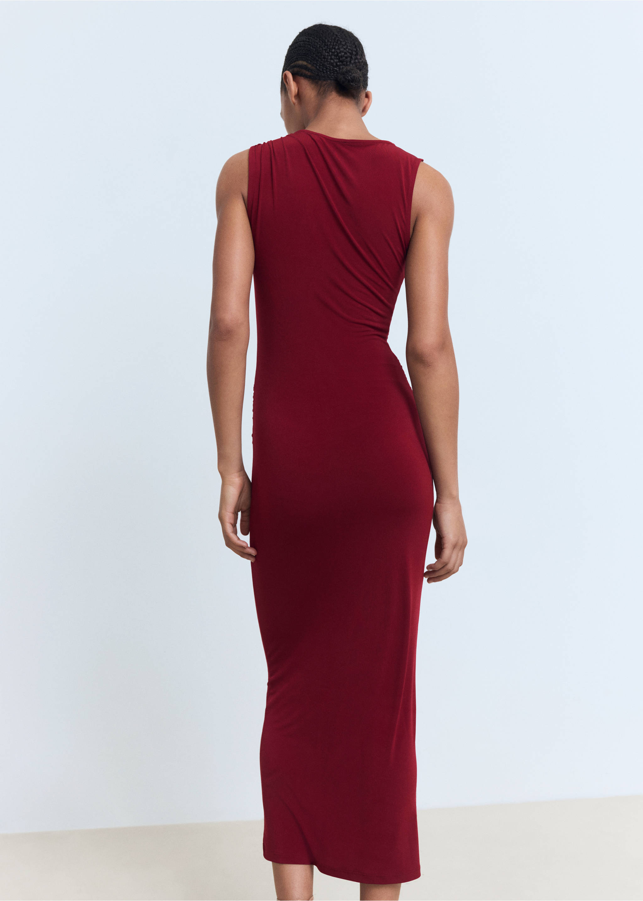 Draped dress with jewel detail - Reverse of the article, Burgundy. Ref: 17052928-00.