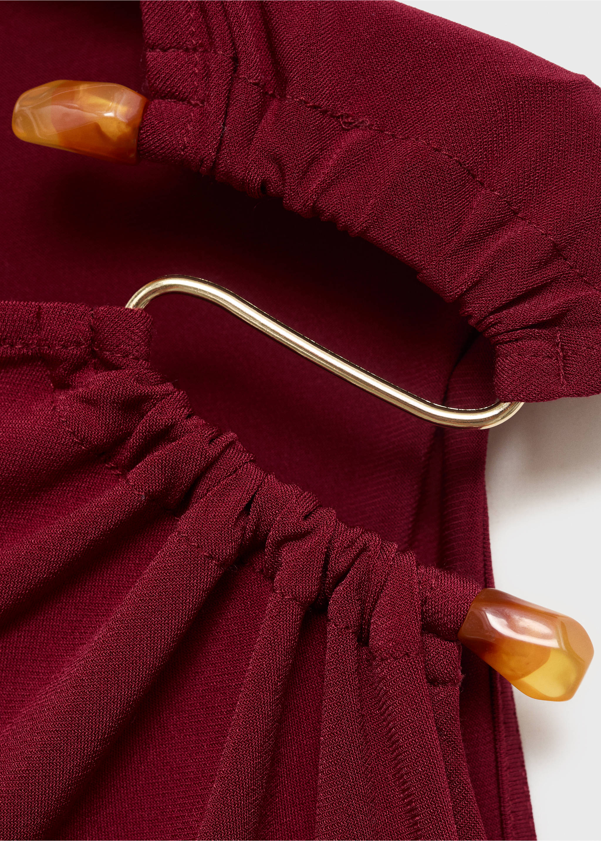 Draped dress with jewel detail - Details of the article 8, Burgundy. Ref: 17052928-00.