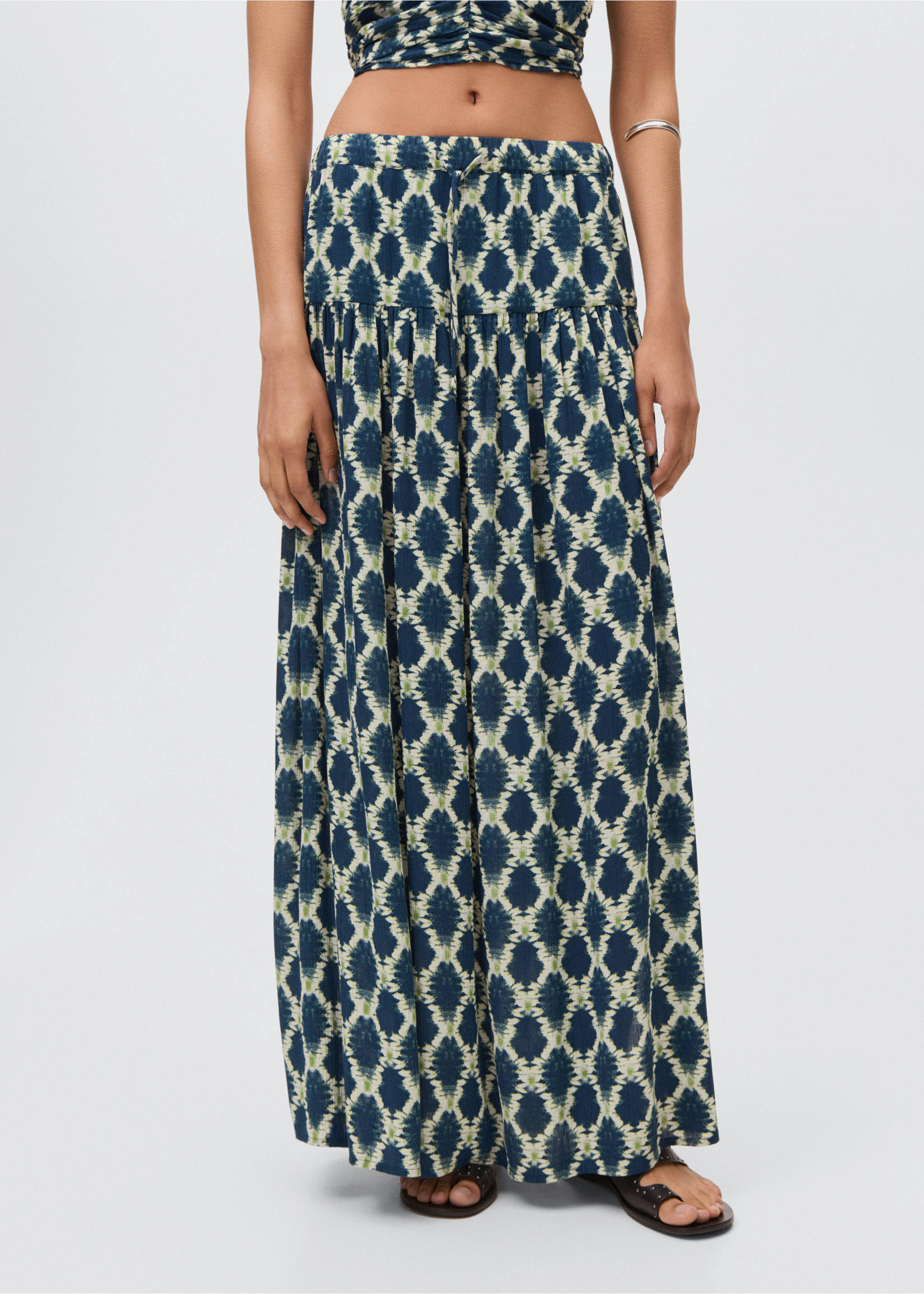 Printed long skirt - Medium plane, Navy. Ref: 17053275-00.