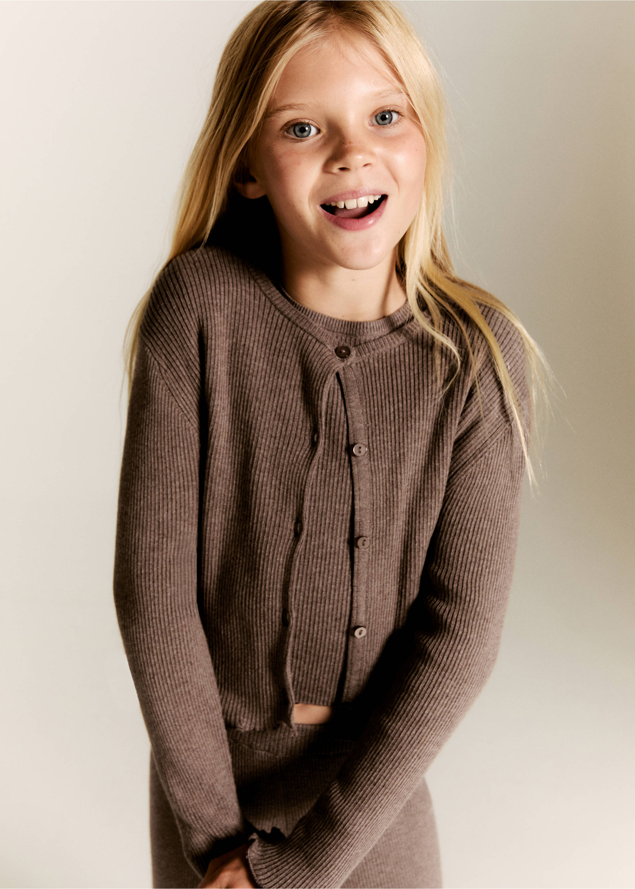Ribbed knit cardigan - General plane, Brown. Ref: 17053280-00.