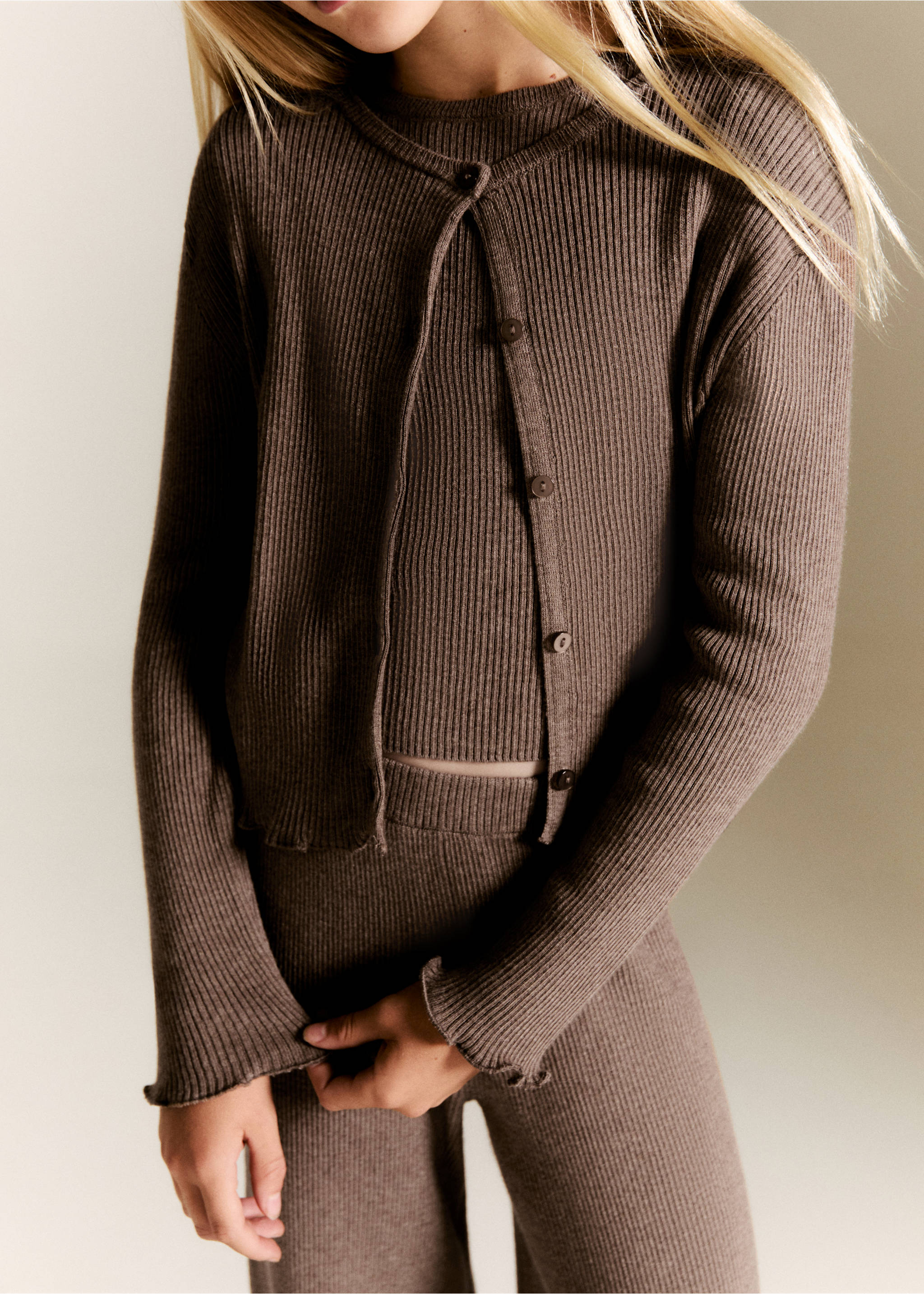 Ribbed knit cardigan - Medium plane, Brown. Ref: 17053280-00.