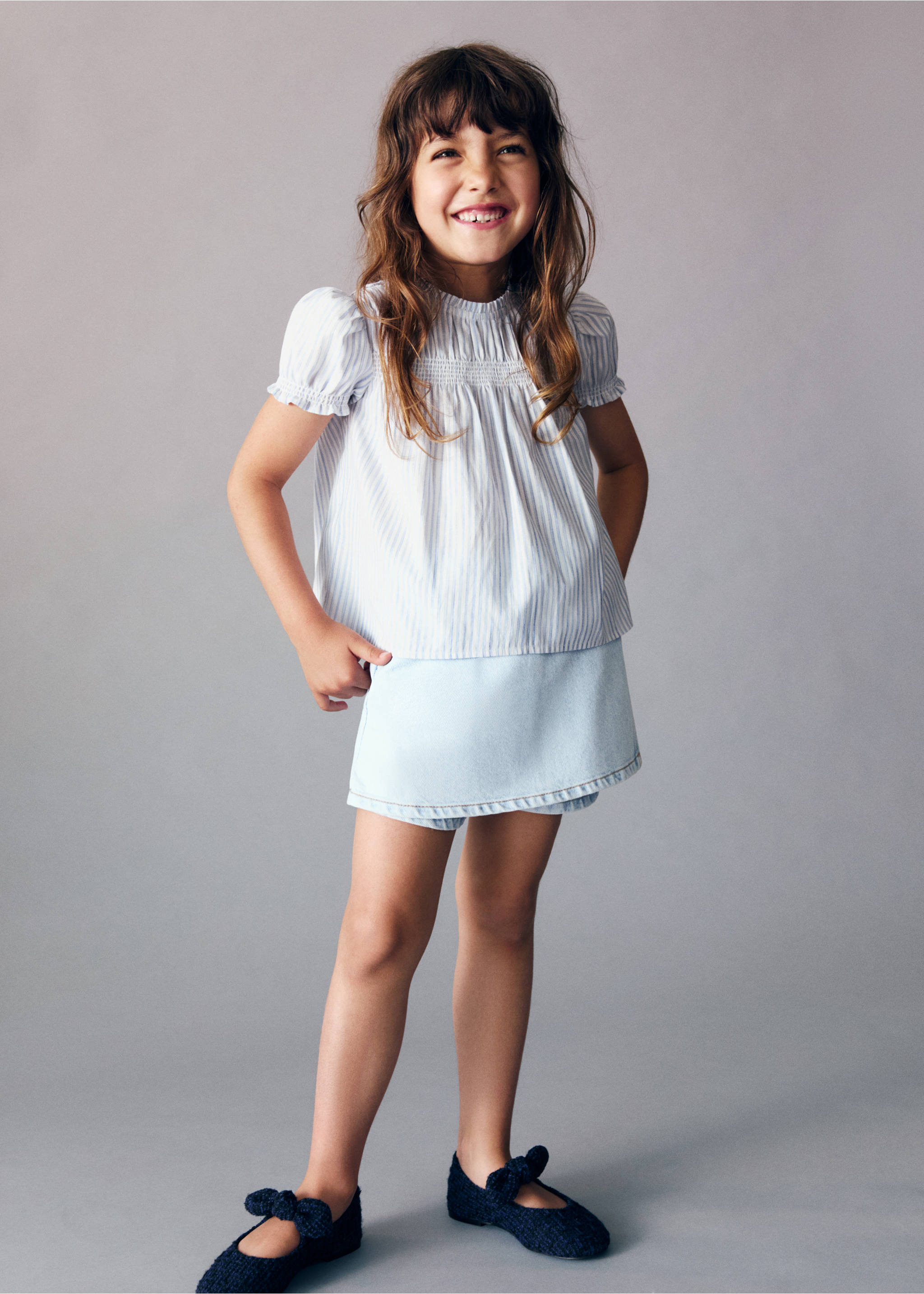 Blusa rayas fruncida - Plano general, Azul celeste. Ref: 17053284-00.