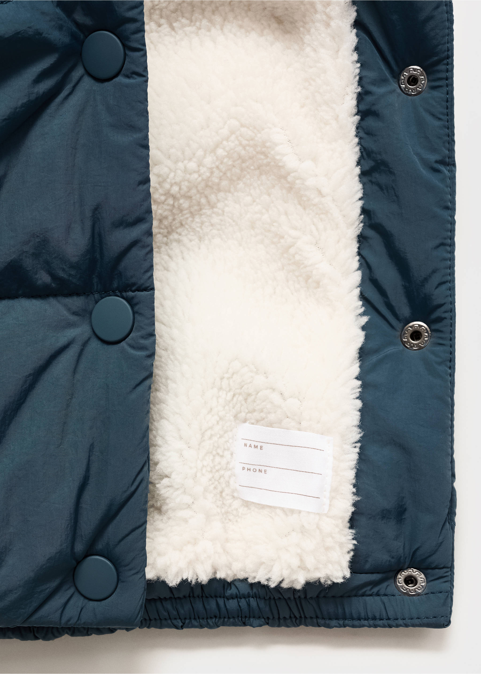 Anorak with shearling-effect hood - Details of the article 0, Petrol Blue. Ref: 17053292-00.