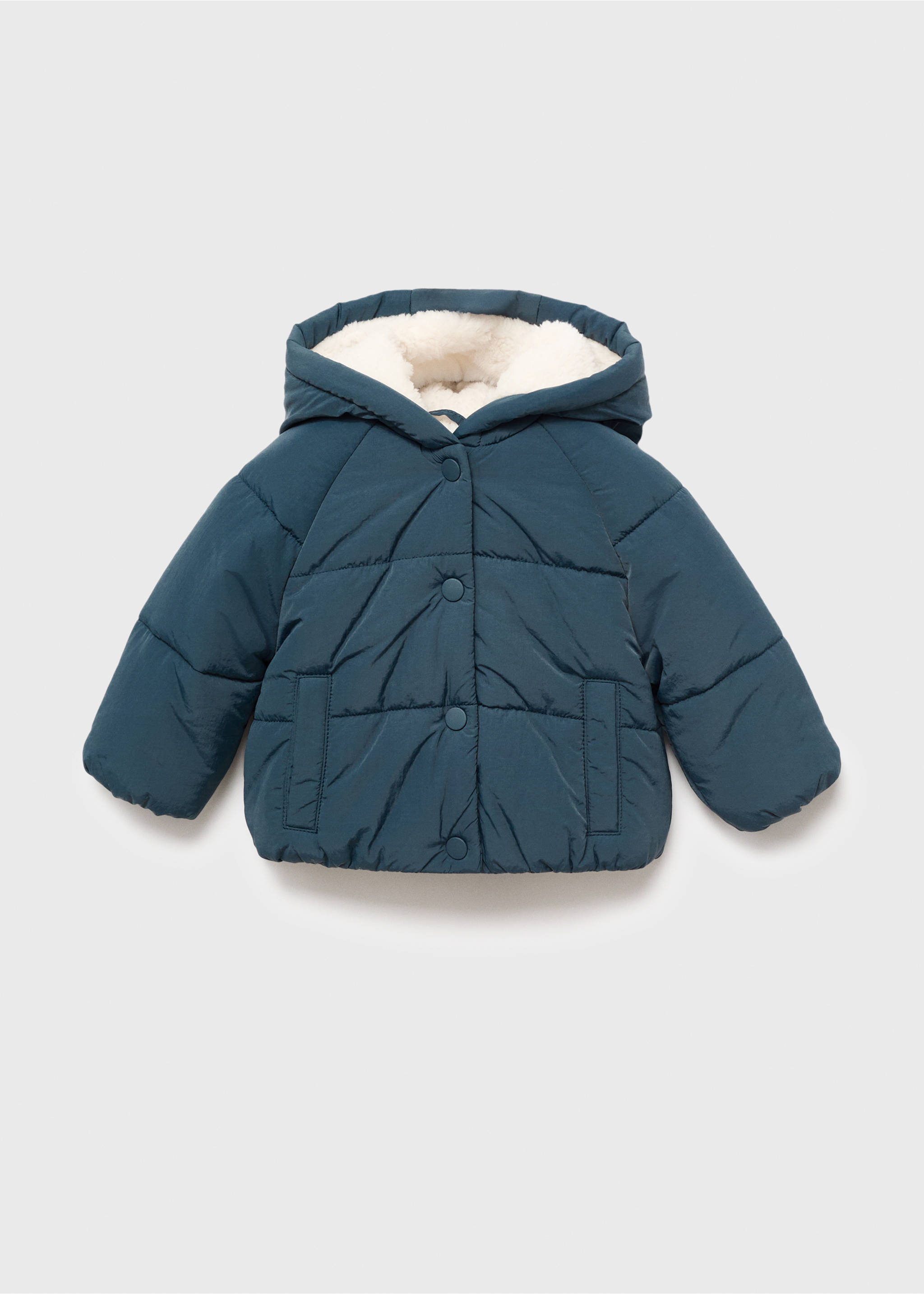 Anorak with shearling-effect hood - Article without model, Petrol Blue. Ref: 17053292-00.