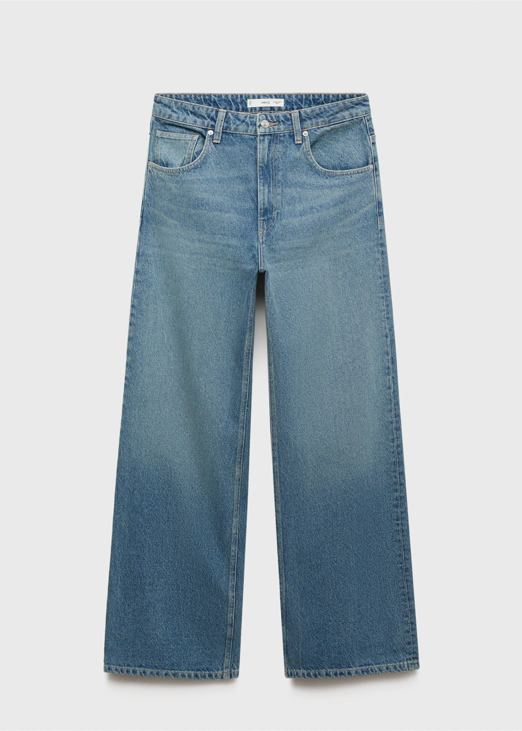 Gerade Jeans mit mittlerem Bund - Artikel ohne Model, Mittelblau. Ref: 17053320-00.