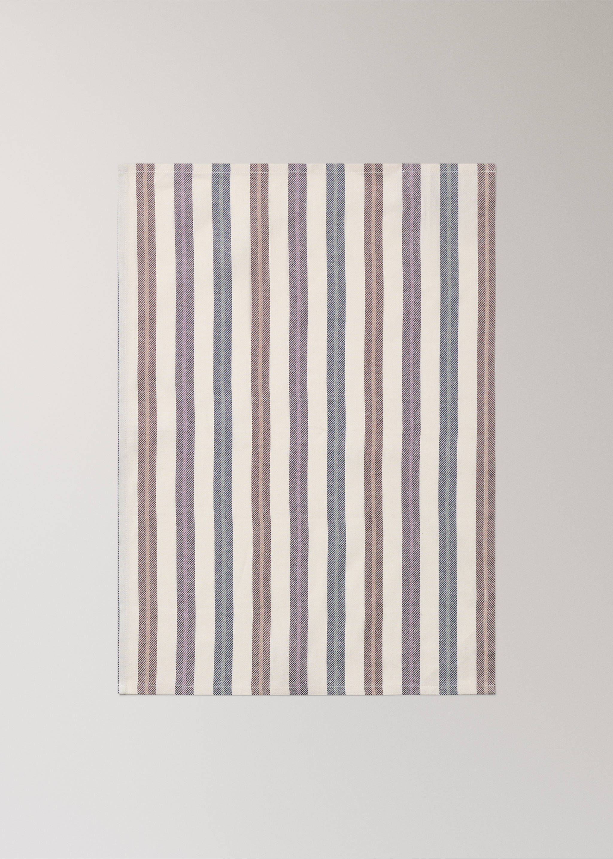 Kitchen towel with a vertical striped pattern in soft purple, blue, and brown., Dark Red. Ref: 17053330-00.