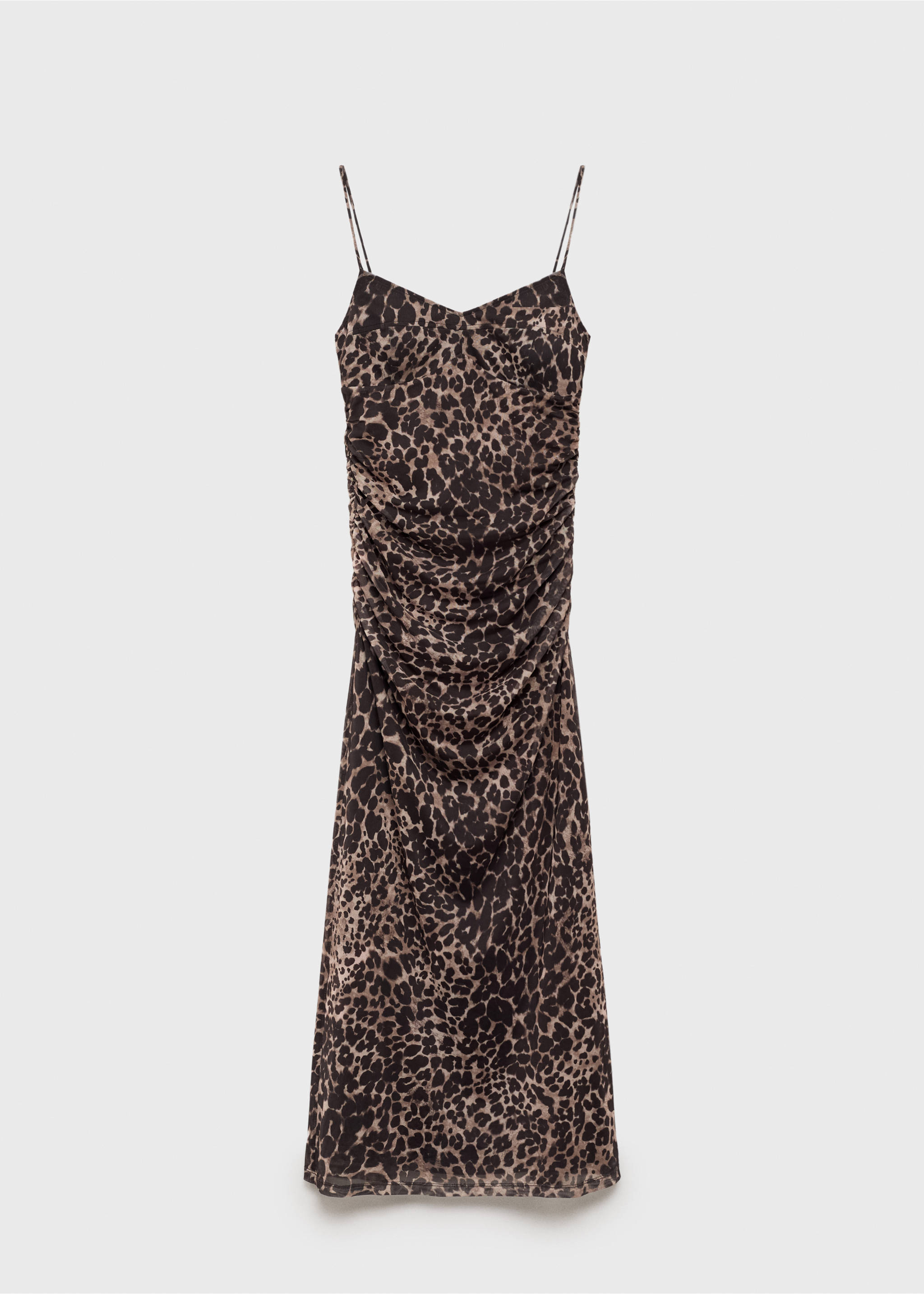 Vestido midi fruncido leopardo - Artículo sin modelo, Marrón. Ref: 17053331-00.