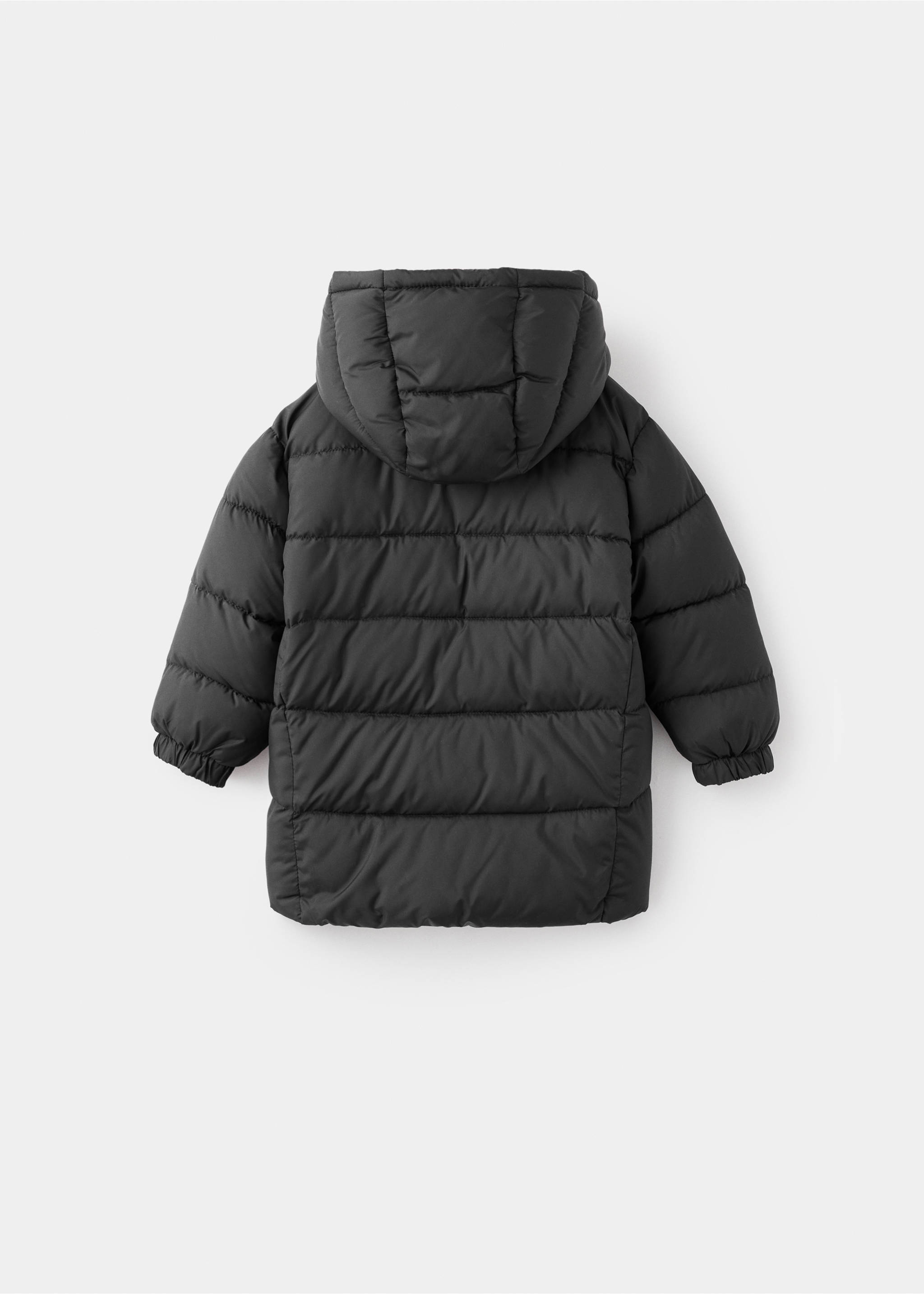 Lange gewatteerde anorak met capuchon - Achterkant van het artikel, Zwart. Ref: 17053791-00.