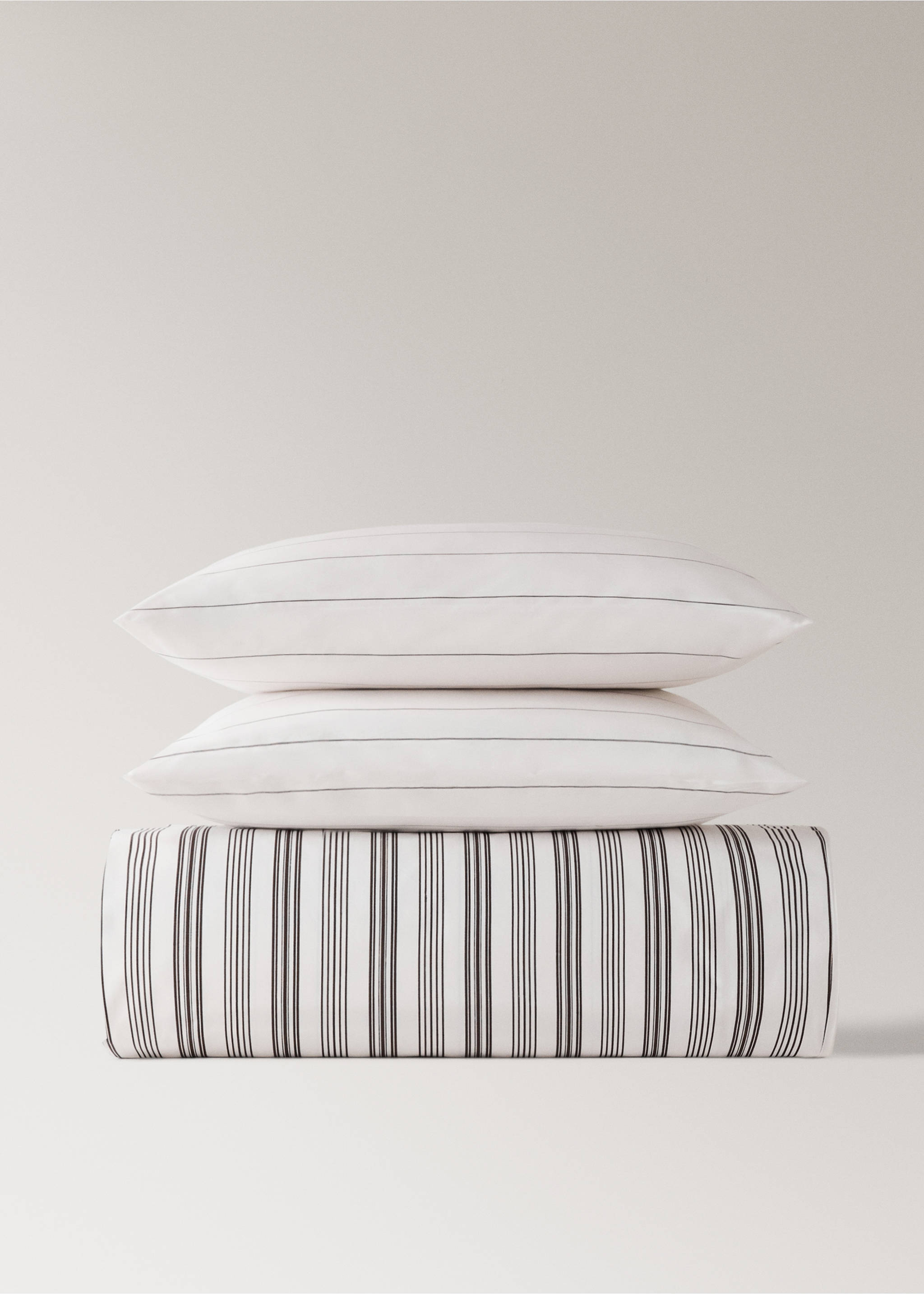 Reversible striped cotton duvet cover for 180/200 cm bed - Article without model, Off White. Ref: 17053813-00.