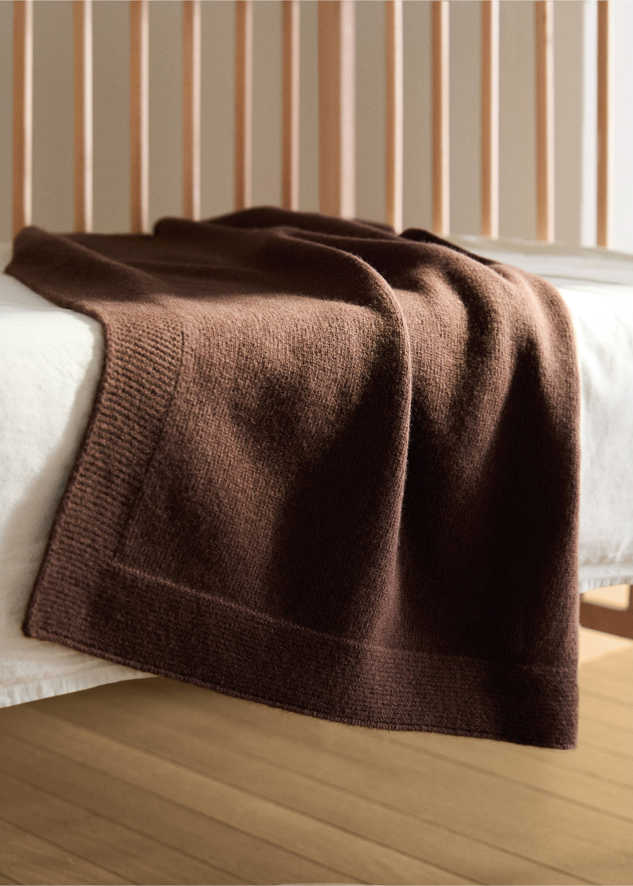 Wool openwork striped children’s blanket - General plane, Brown. Ref: 17053821-00.