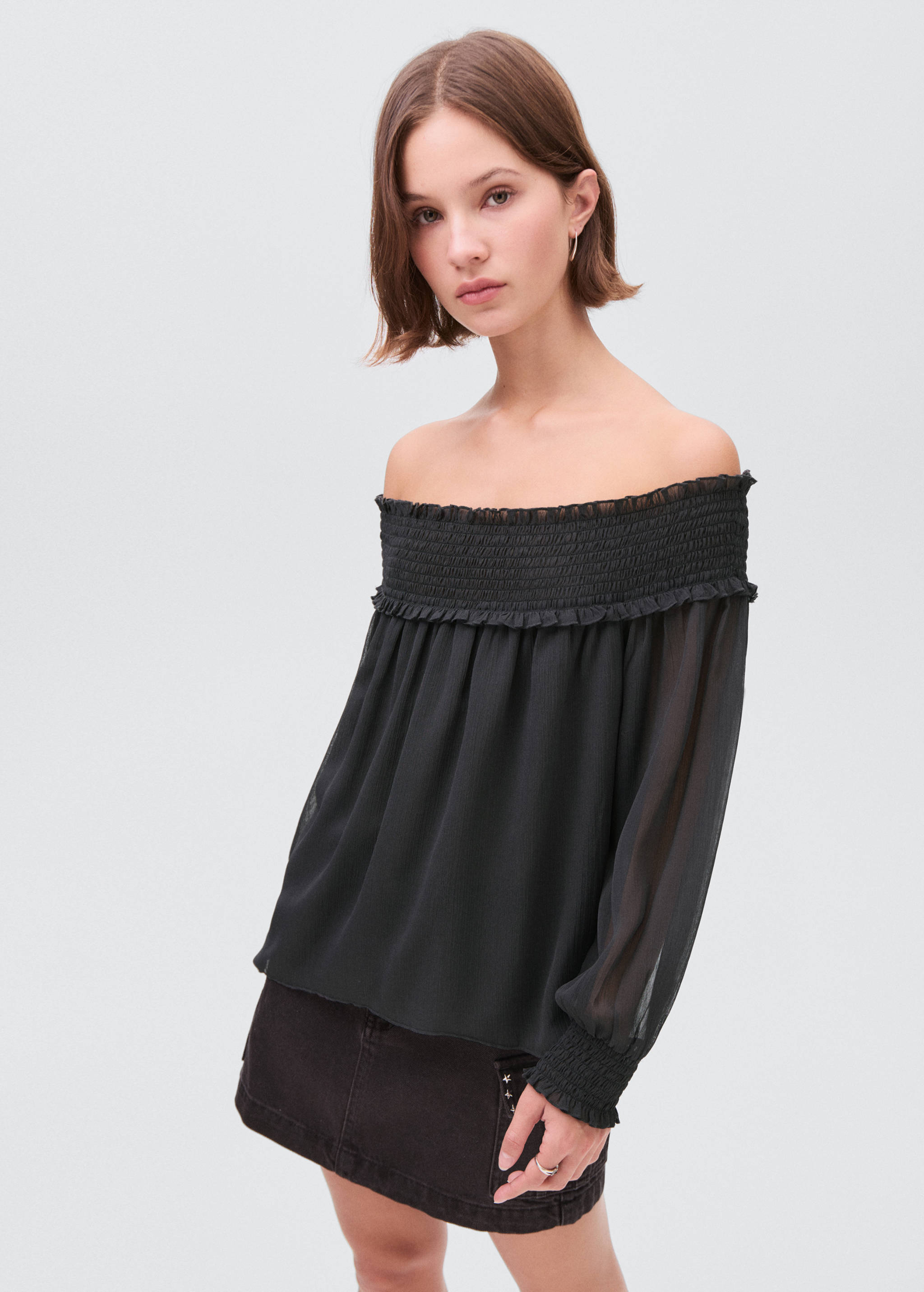 Strapless blouse with ruffled panel - Medium plane