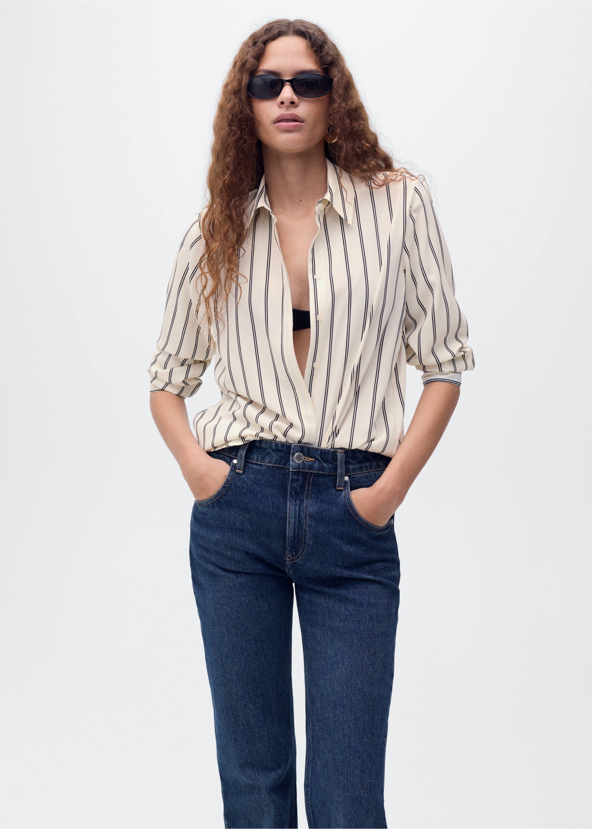 Fluid long-sleeved blouse - Medium plane, Ecru. Ref: 17054079-00.