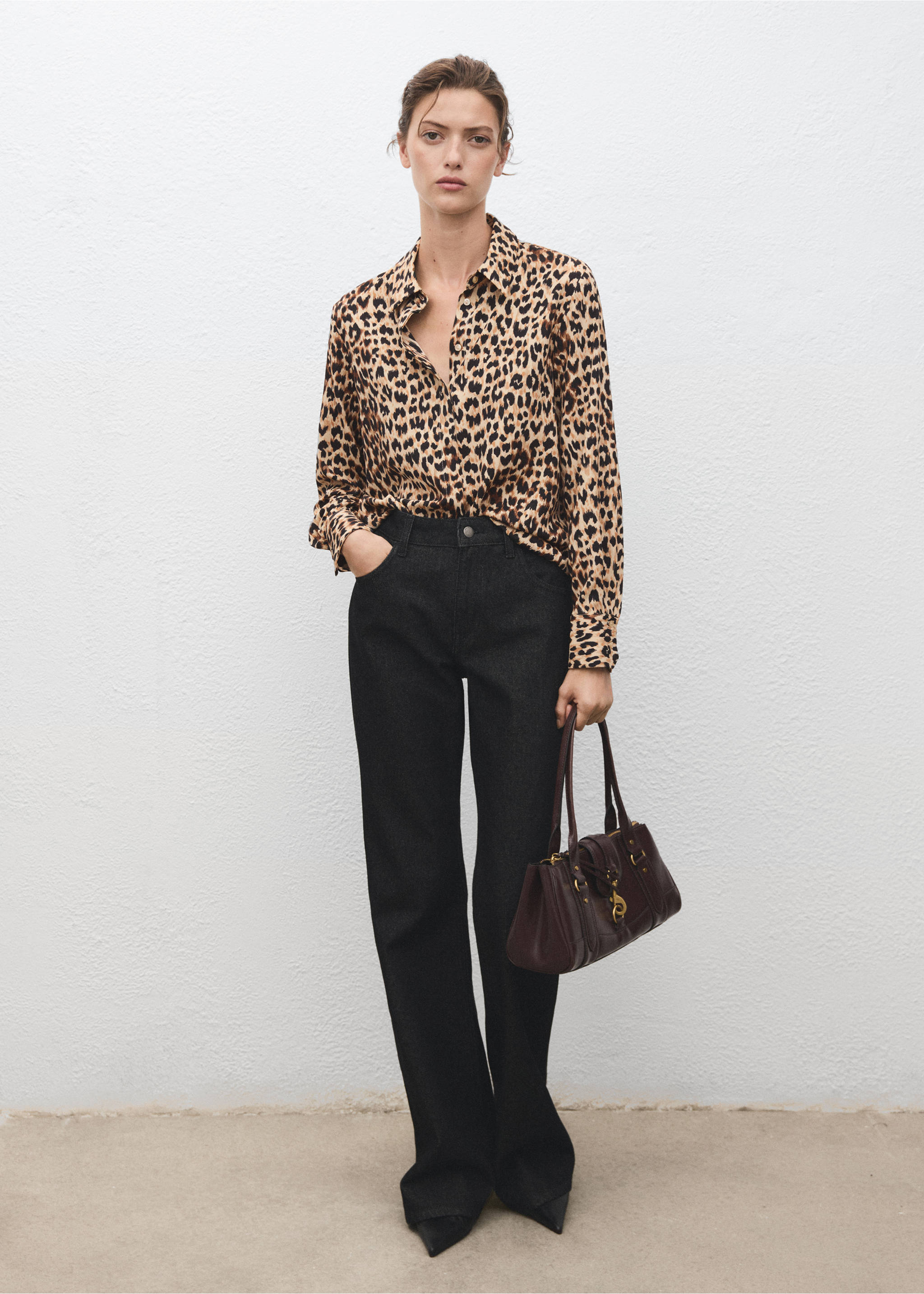 Fluid long-sleeved blouse - General plane, Brown. Ref: 17054079-00.