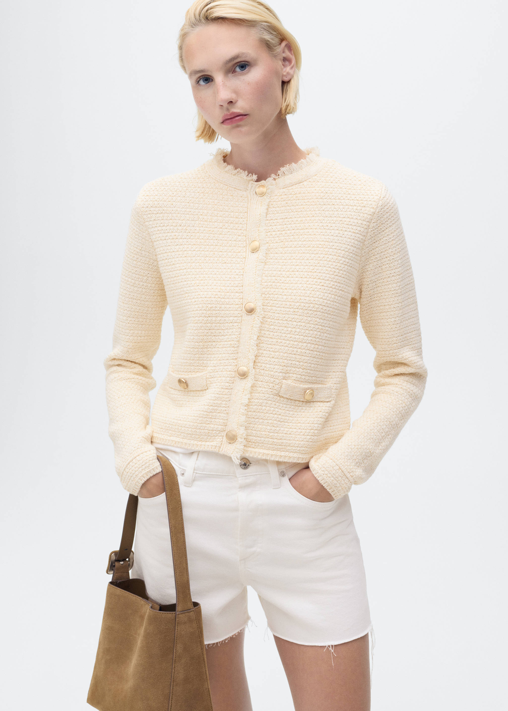 Knitted cardigan with frayed ends - Medium plane
