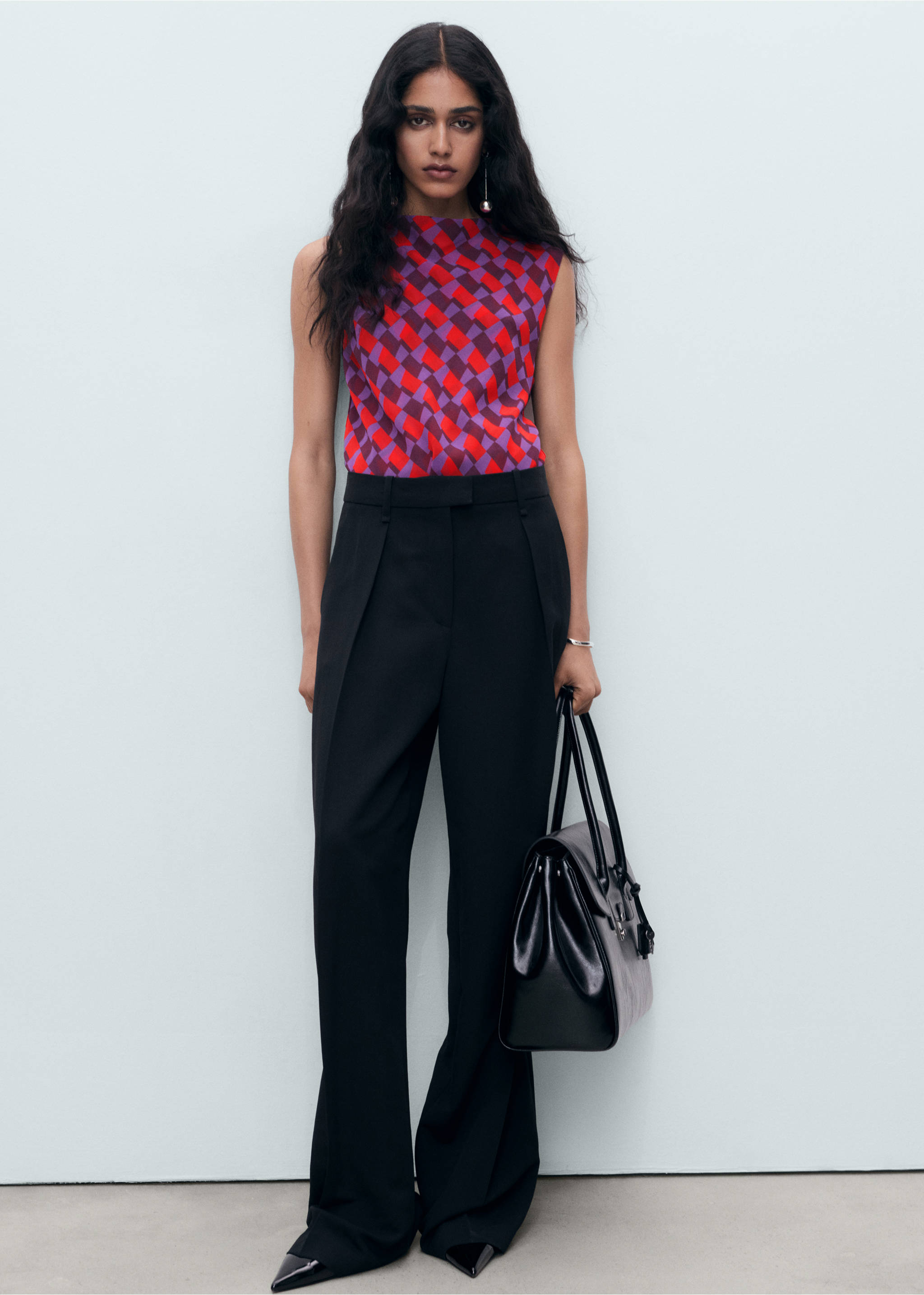 Printed blouse with draped collar - General plane, Violet. Ref: 17054085-00.