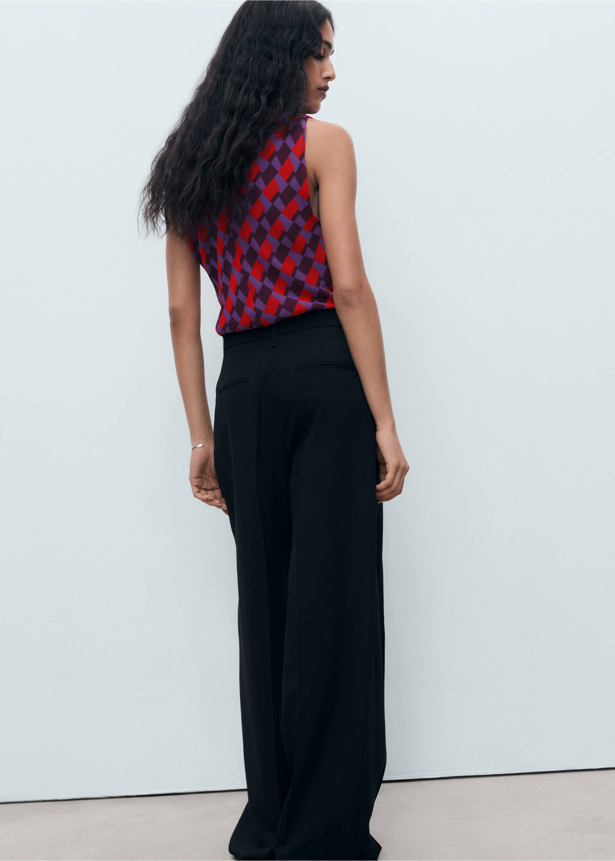 Printed blouse with draped collar - Reverse of the article, Violet. Ref: 17054085-00.