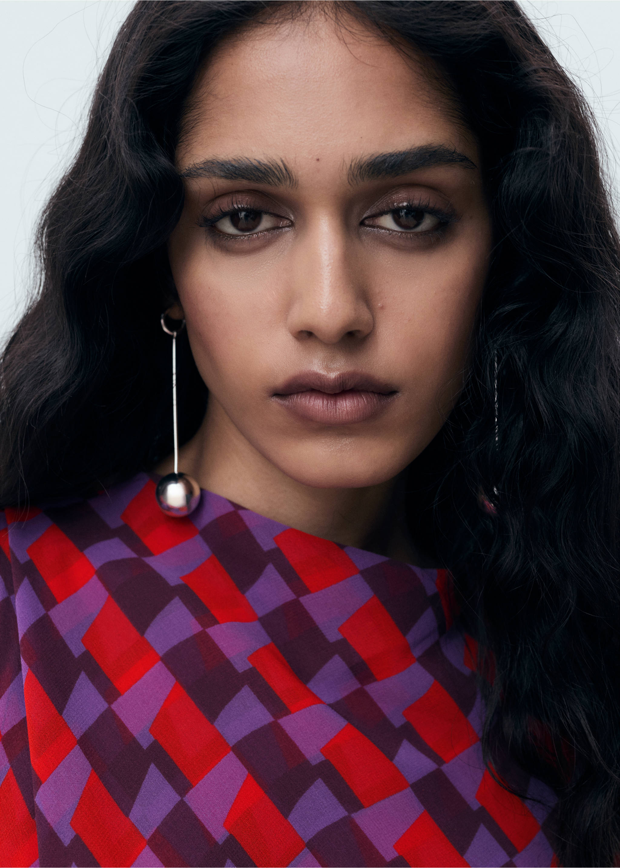 Printed blouse with draped collar - Details of the article 1, Violet. Ref: 17054085-00.