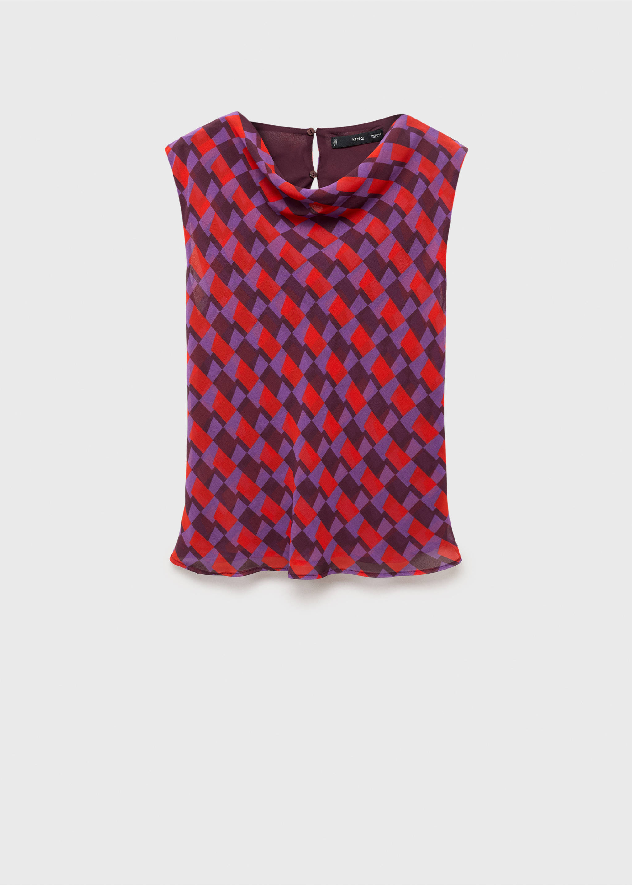 Printed blouse with draped collar - Article without model, Violet. Ref: 17054085-00.