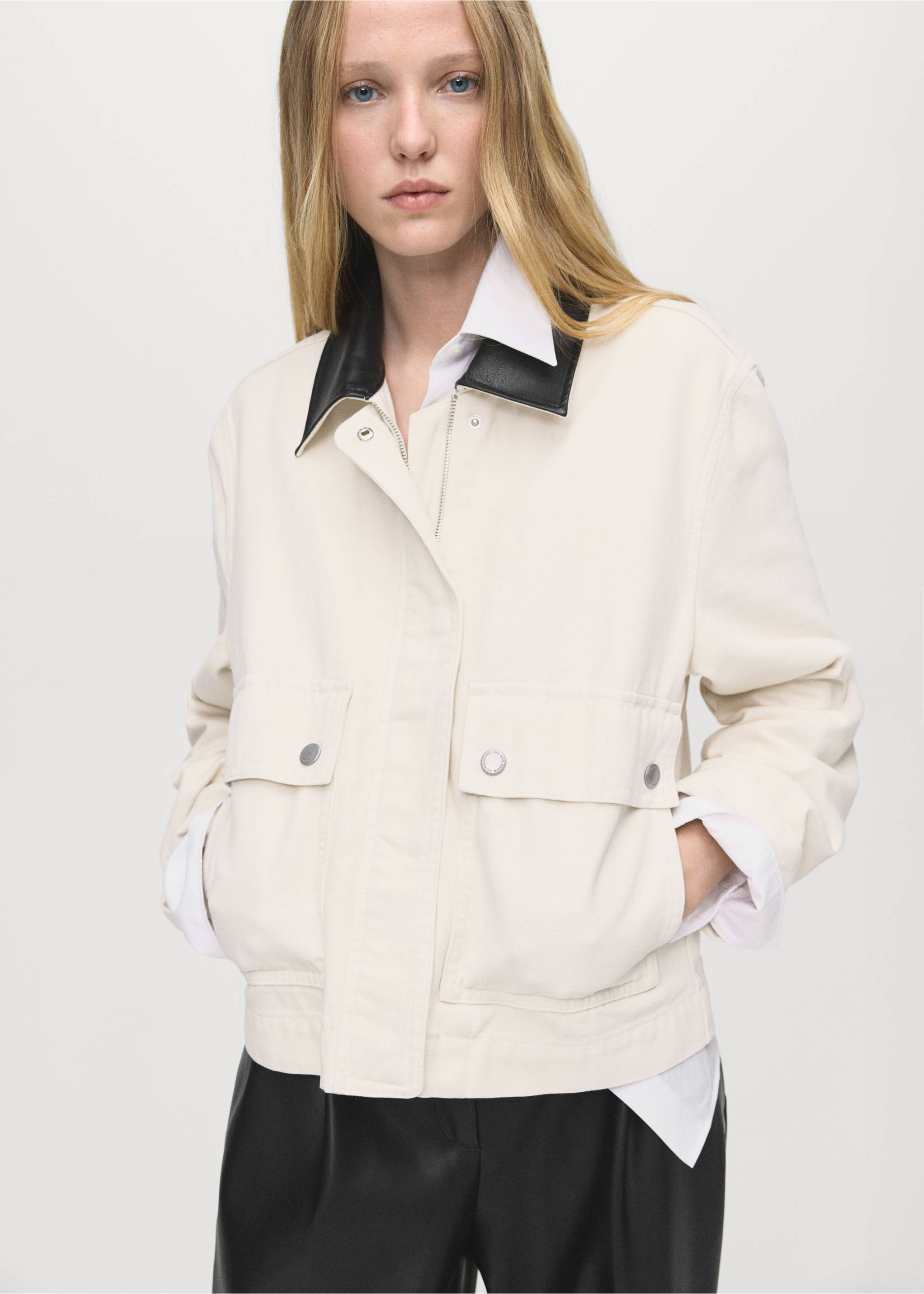 Denim parka with contrasting collar - Medium plane, Ecru. Ref: 17054092-00.