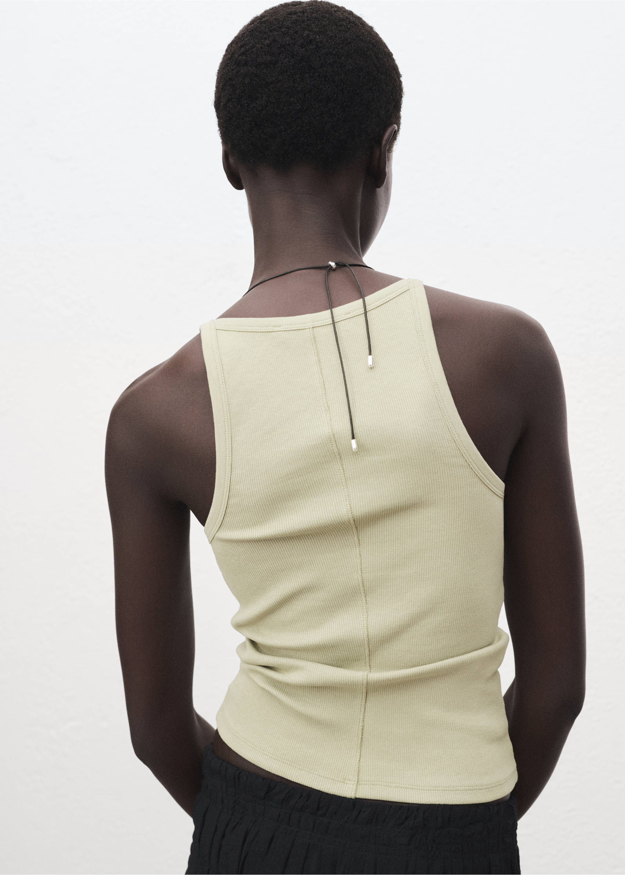 Ribbed cotton-blend top - Reverse of the article, Khaki. Ref: 17054096-00.