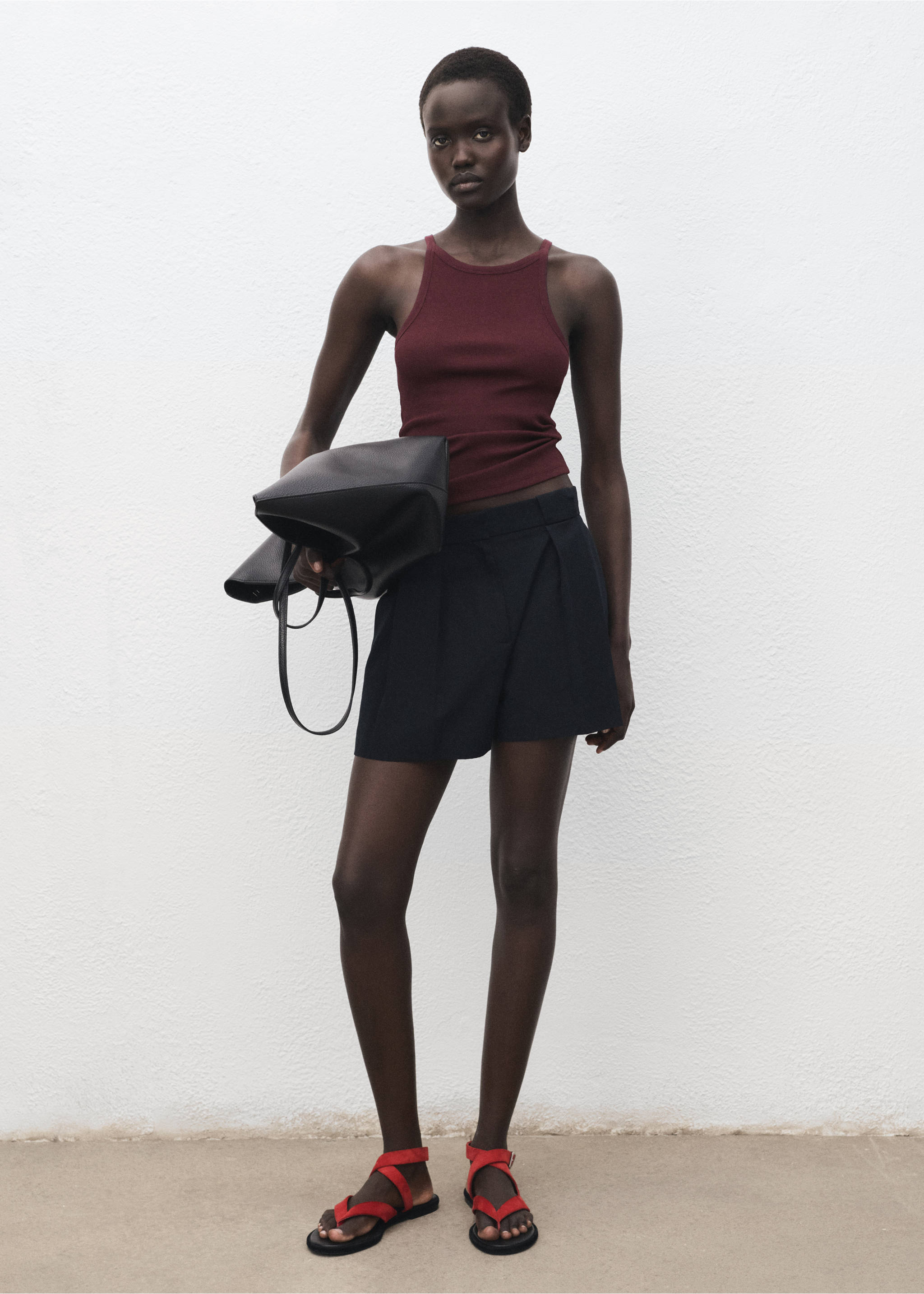 Ribbed cotton-blend top - General plane, Burgundy. Ref: 17054096-00.