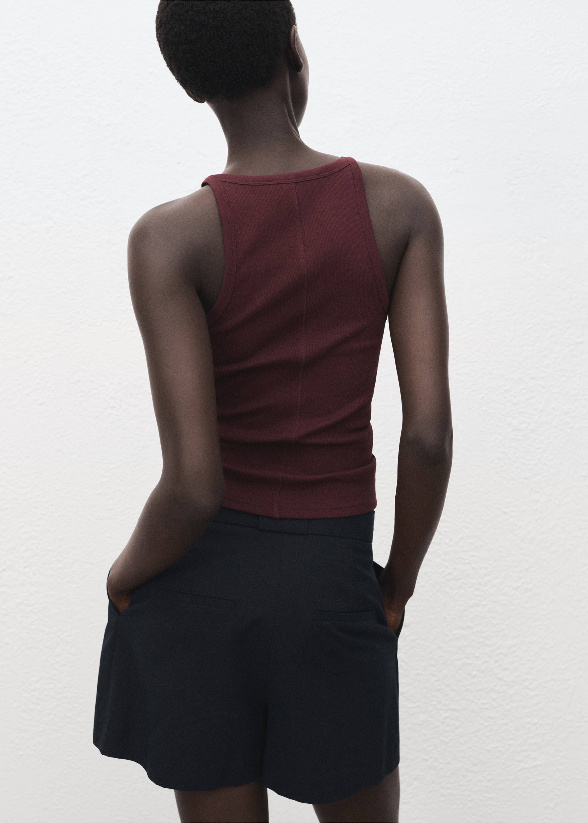 Ribbed cotton-blend top - Reverse of the article, Burgundy. Ref: 17054096-00.