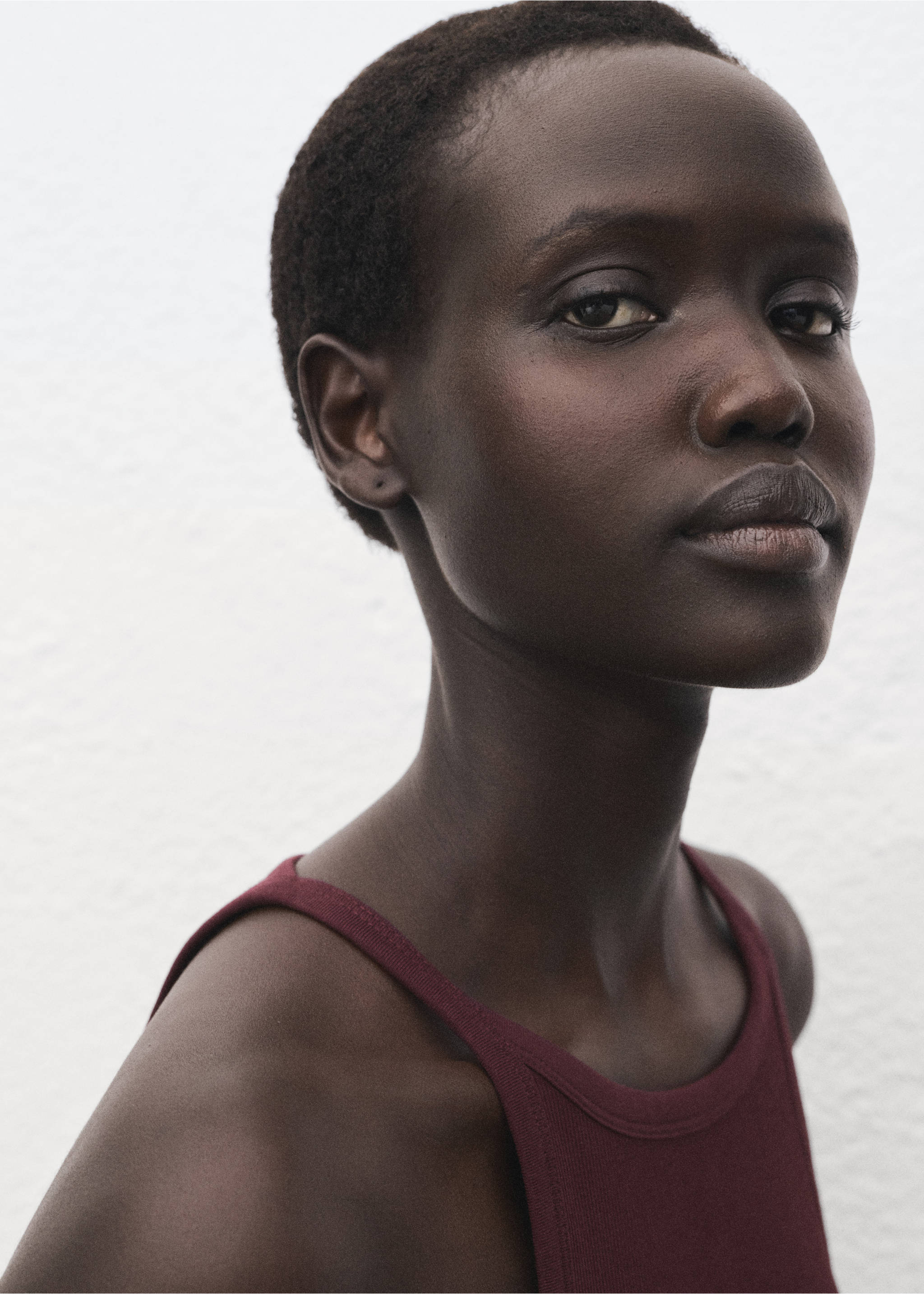 Ribbed cotton-blend top - Details of the article 1, Burgundy. Ref: 17054096-00.