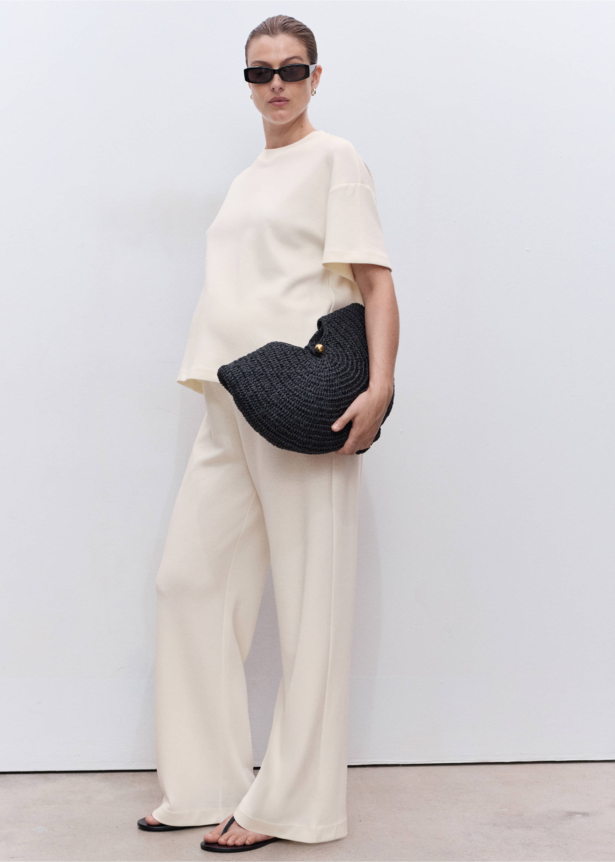 Straight cotton maternity trousers - General plane, Ecru. Ref: 17054097-00.