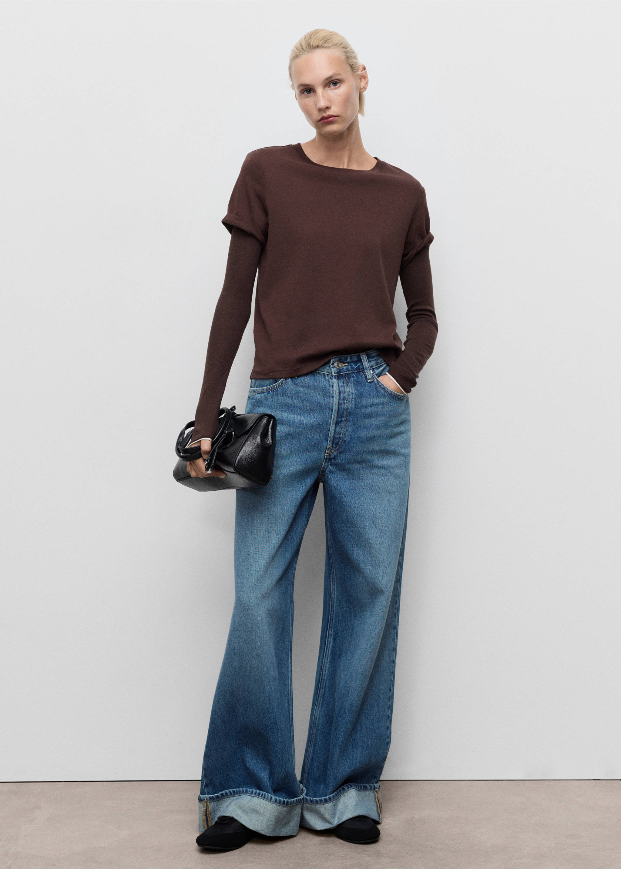 Wide leg jeans with turn-up hem - General plane, Medium Blue. Ref: 17054099-00.
