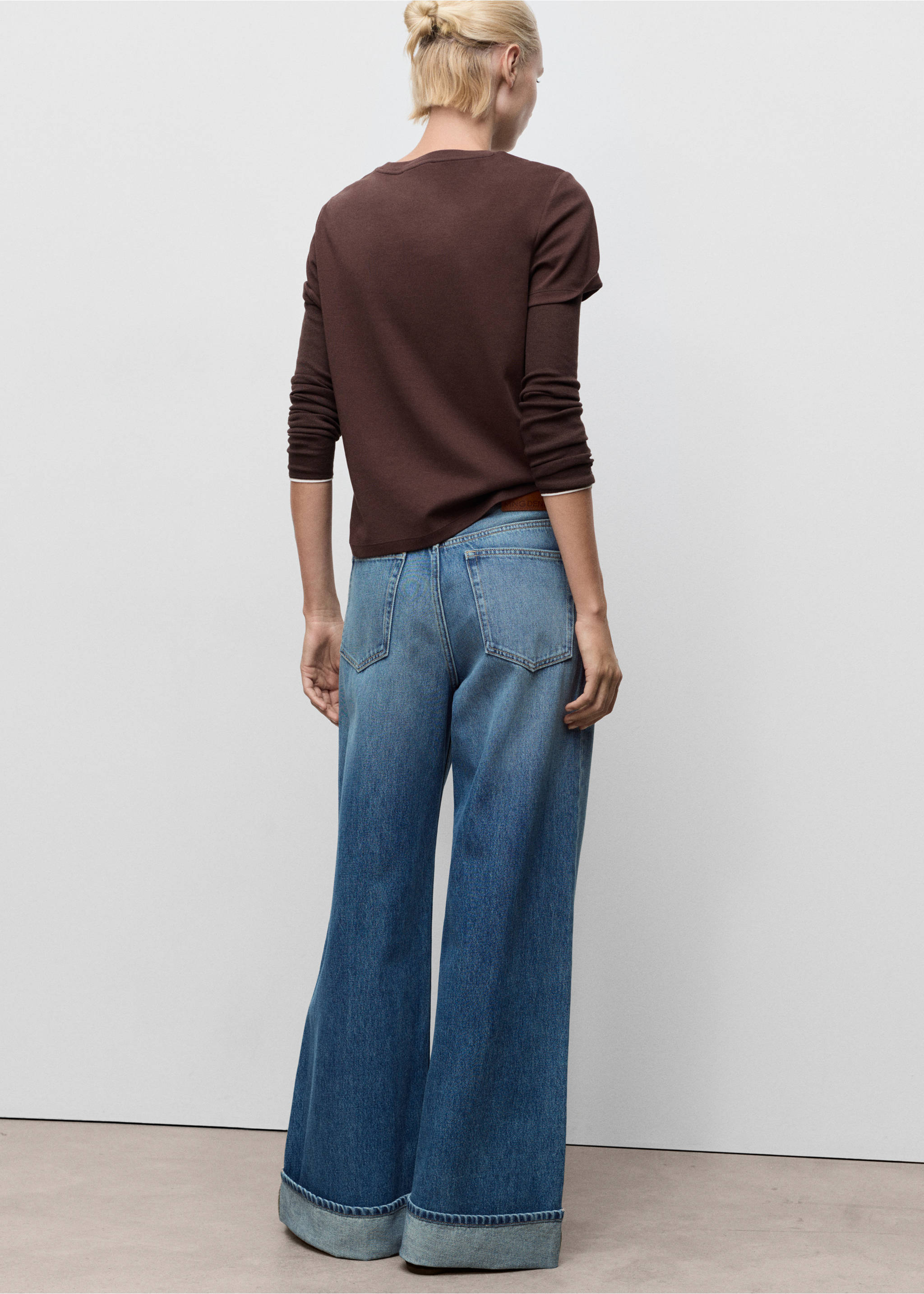 Wide leg jeans with turn-up hem - Reverse of the article, Medium Blue. Ref: 17054099-00.