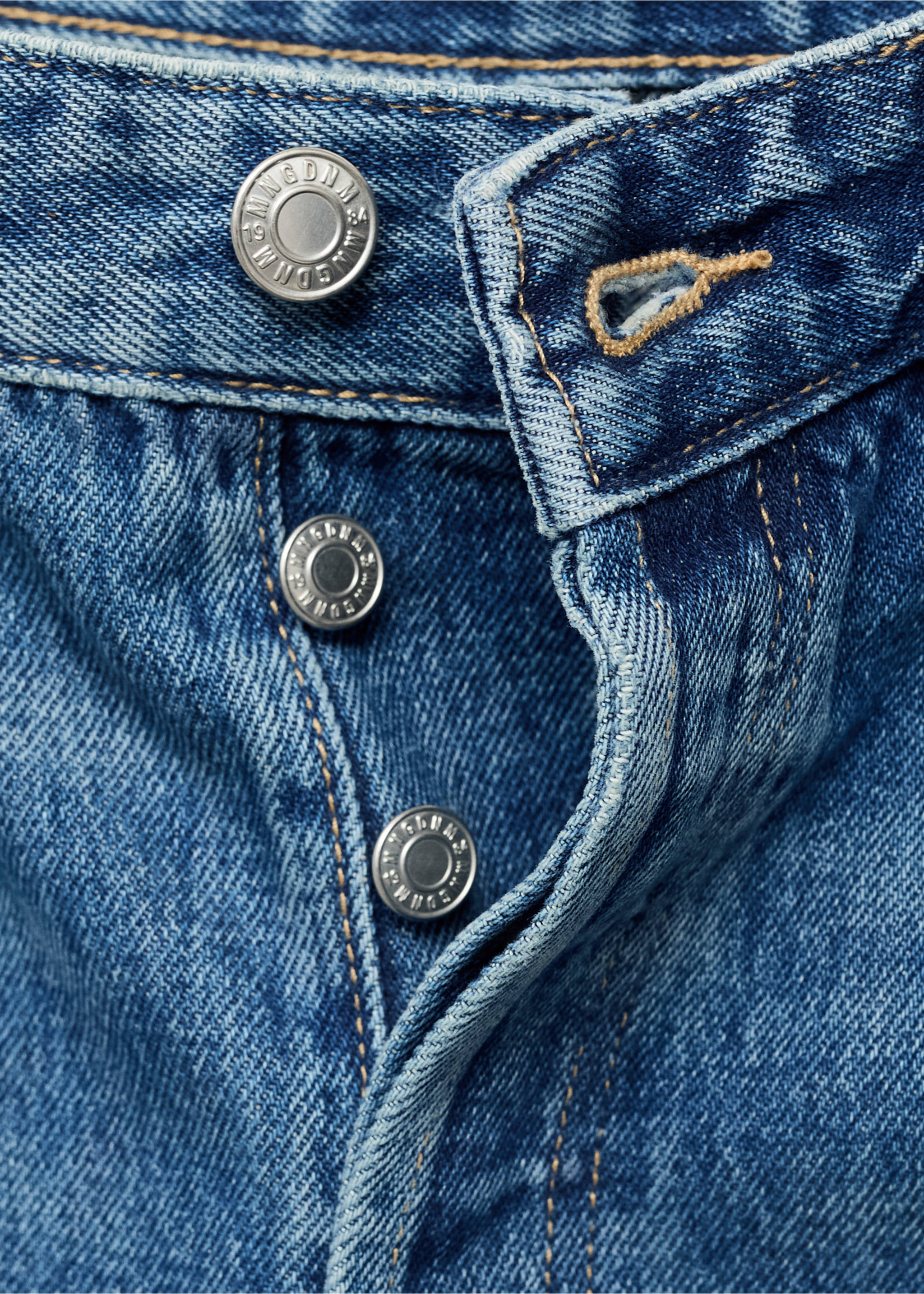 Wide leg jeans with turn-up hem - Details of the article 8, Medium Blue. Ref: 17054099-00.