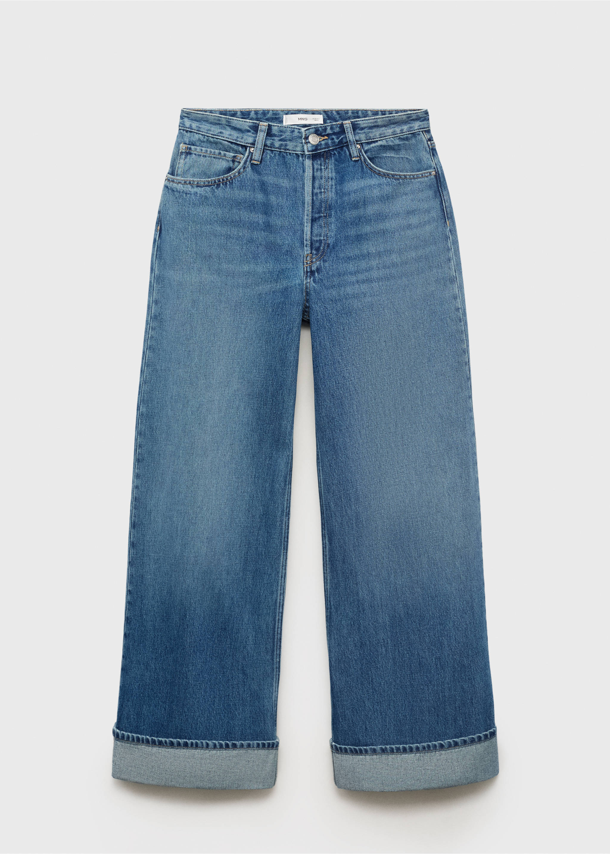 Wide leg jeans with turn-up hem - Article without model, Medium Blue. Ref: 17054099-00.