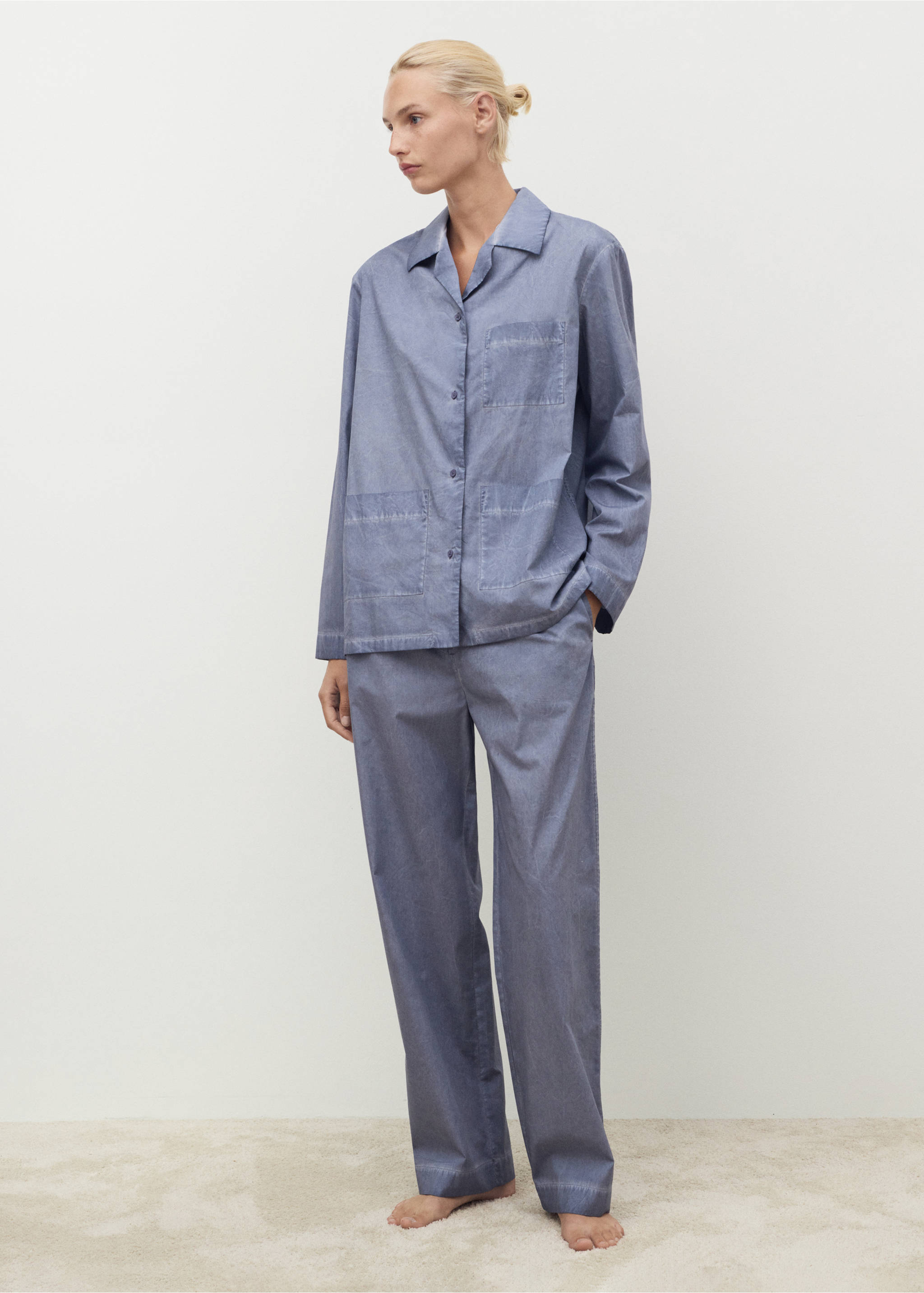 Chemise coton garment-dyed - Plan général, Bleu encre. Ref: 17054109-00.