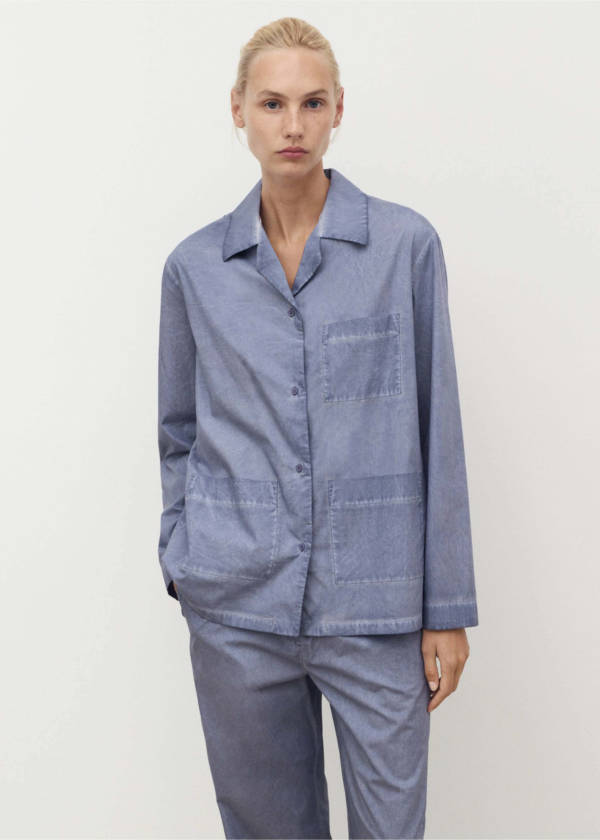 Chemise coton garment-dyed - Plan moyen, Bleu encre. Ref: 17054109-00.