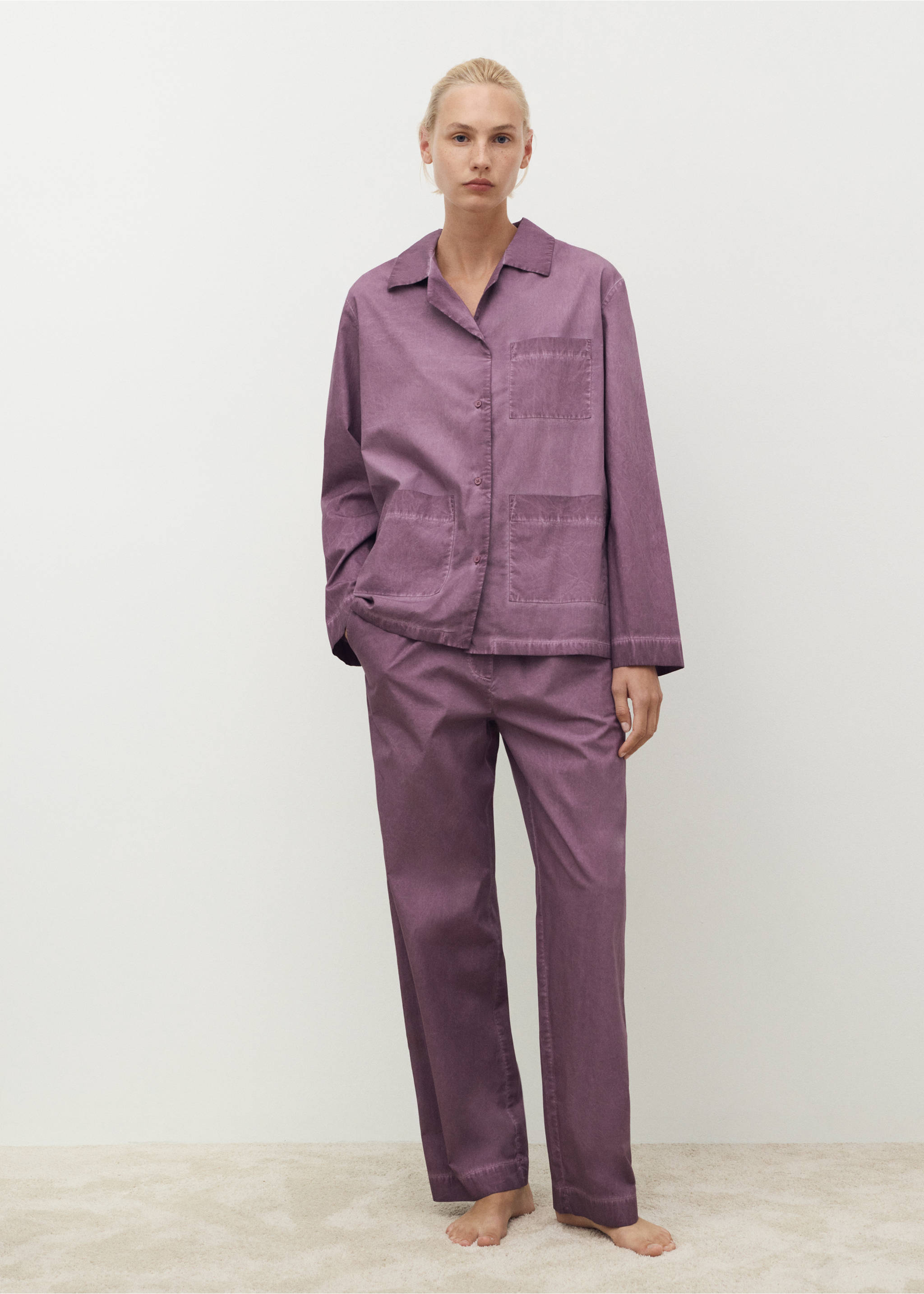Garment-dyed cotton shirt - General plane, Plum. Ref: 17054109-00.
