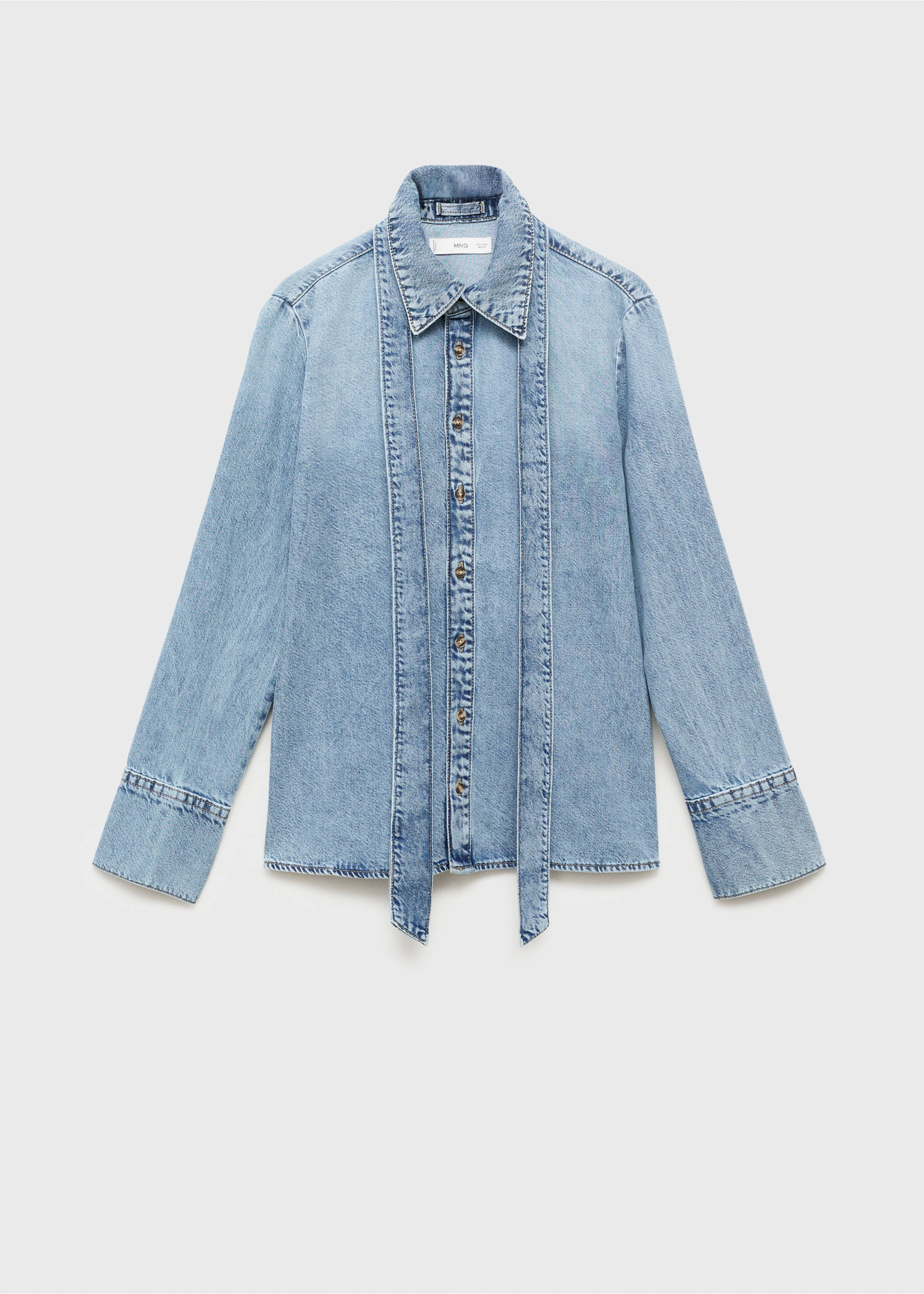Denim shirt with bow - Article without model, Medium Blue. Ref: 17054113-00.