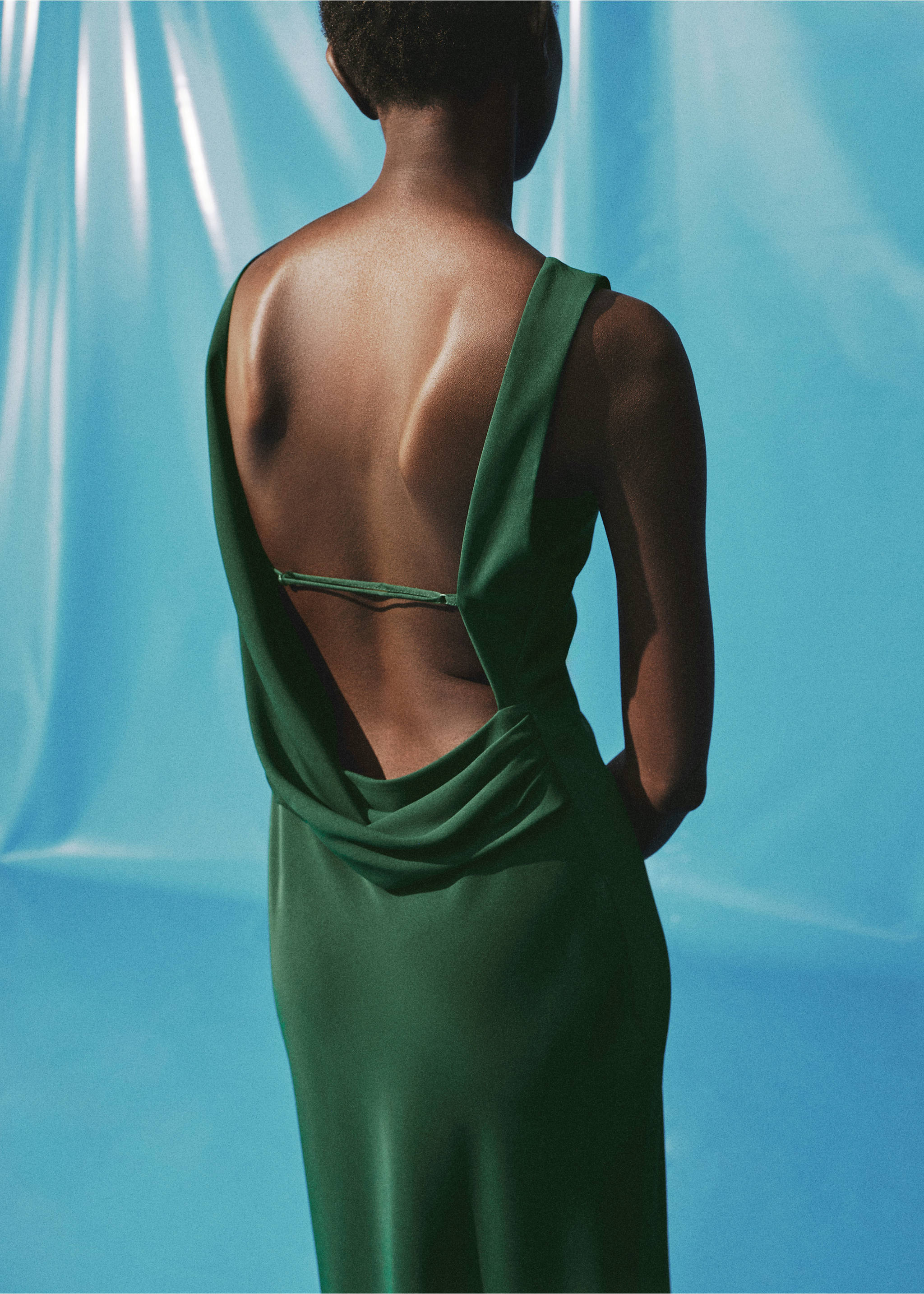 Midi-dress with open back - Reverse of the article, Green. Ref: 17054140-00.