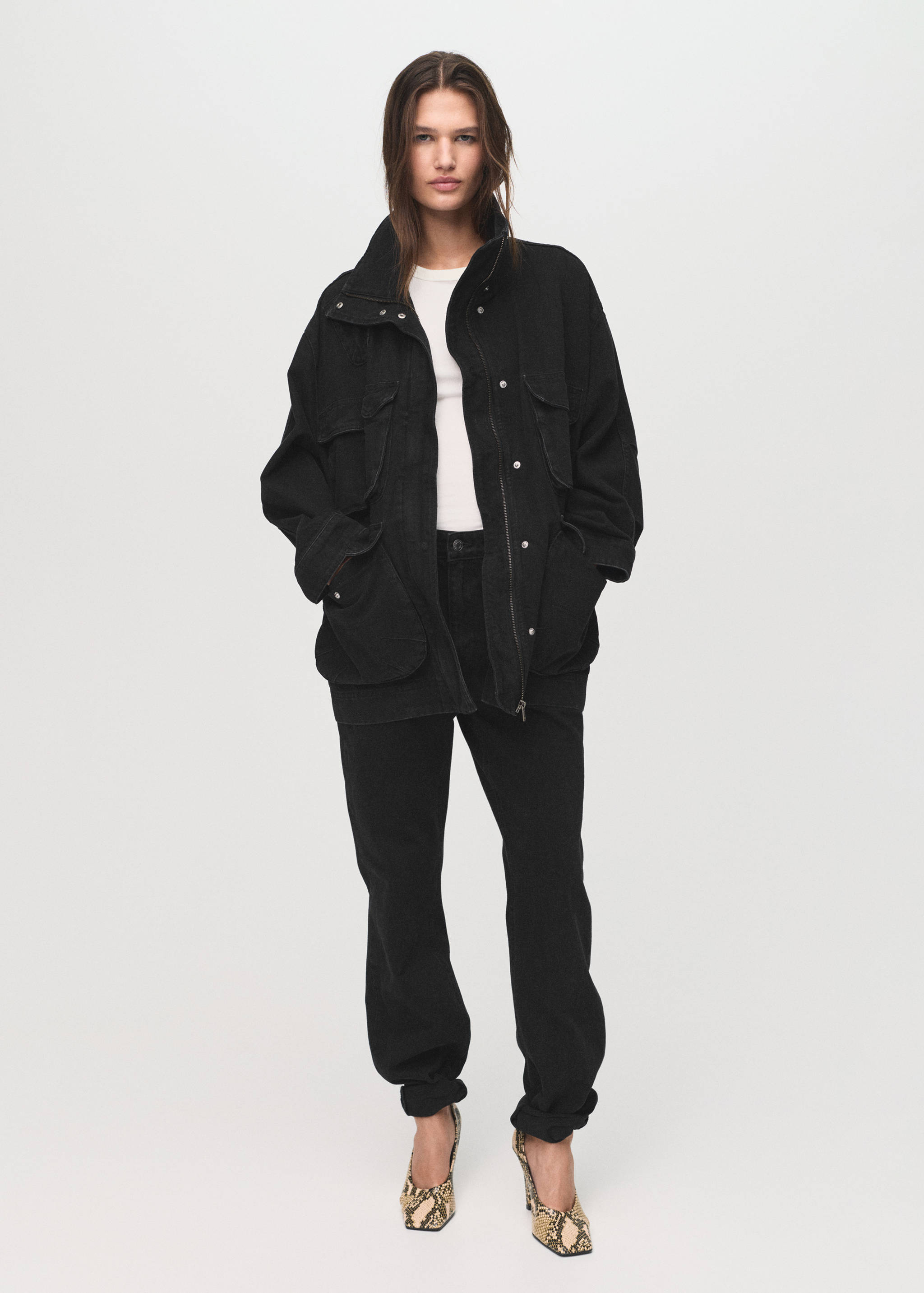 Oversized denim parka with pockets - General plane