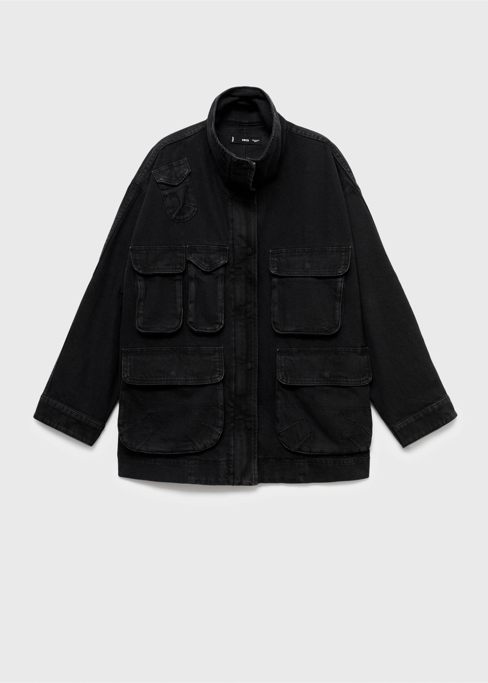 Oversized denim parka with pockets - Article without model, Black denim. Ref: 17054141-00.