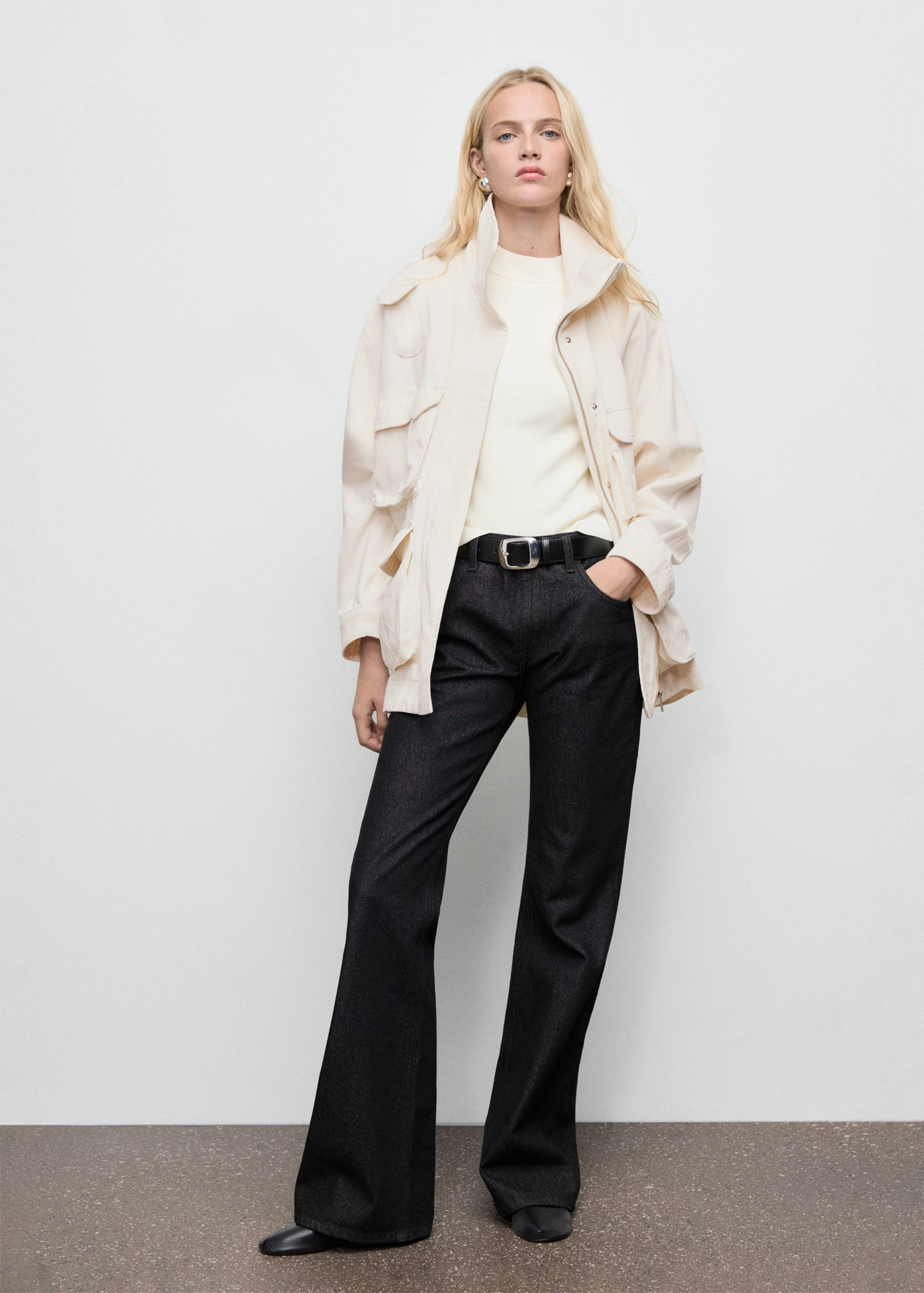 Oversized denim parka with pockets - General plane