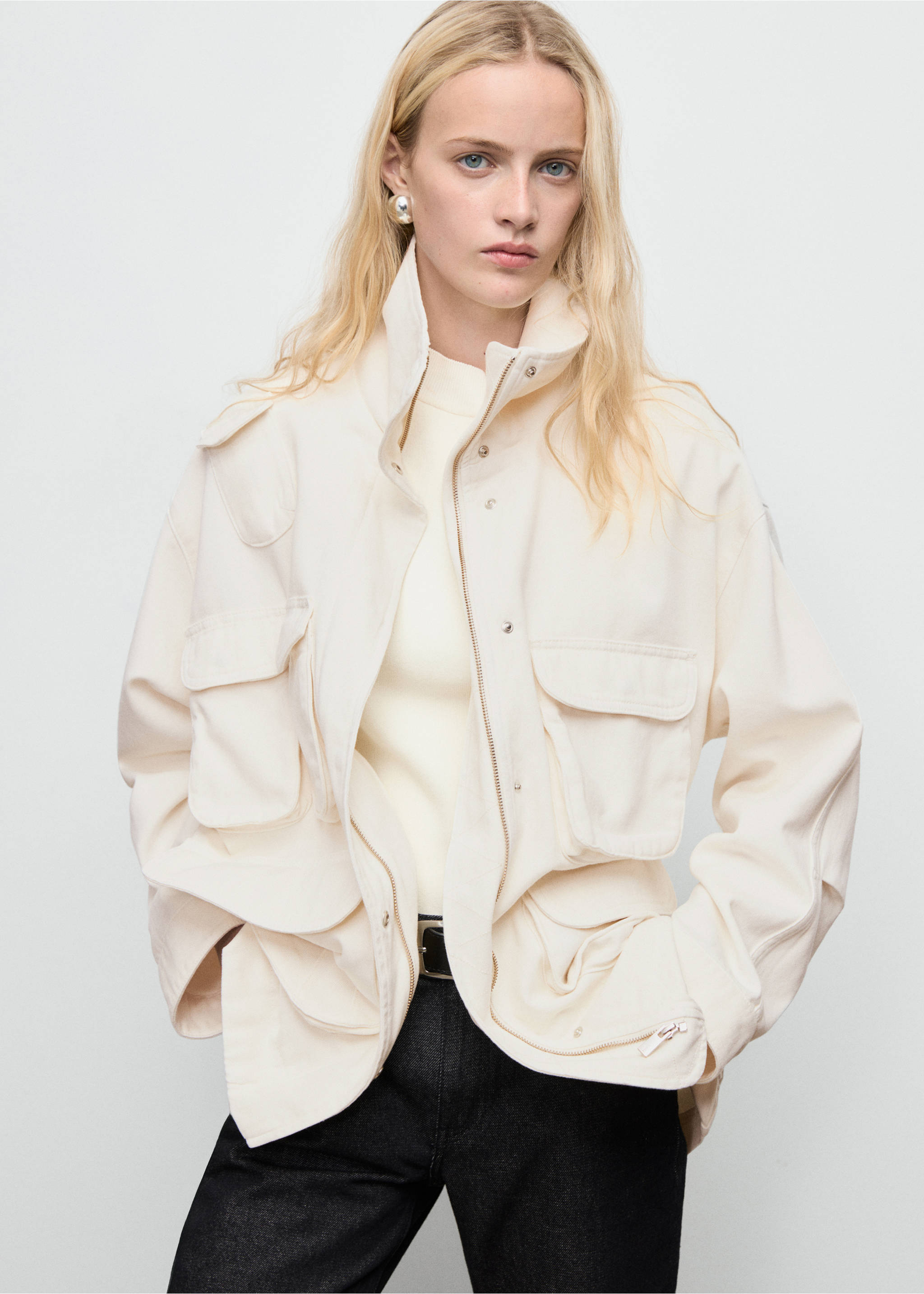 Oversized denim parka with pockets - Medium plane, Off White. Ref: 17054142-00.