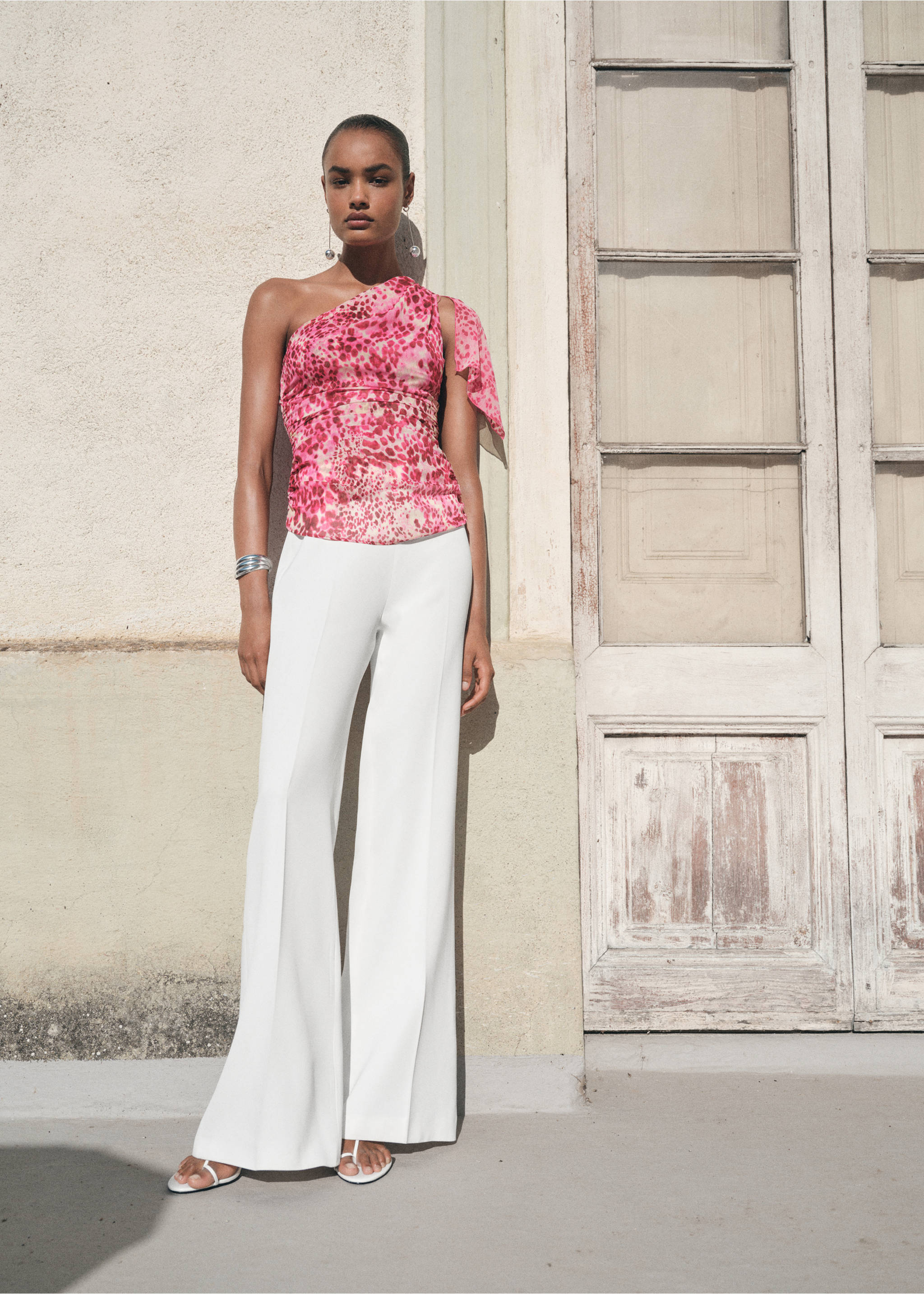 Asymmetric printed top - General plane, Fuchsia. Ref: 17054145-00.
