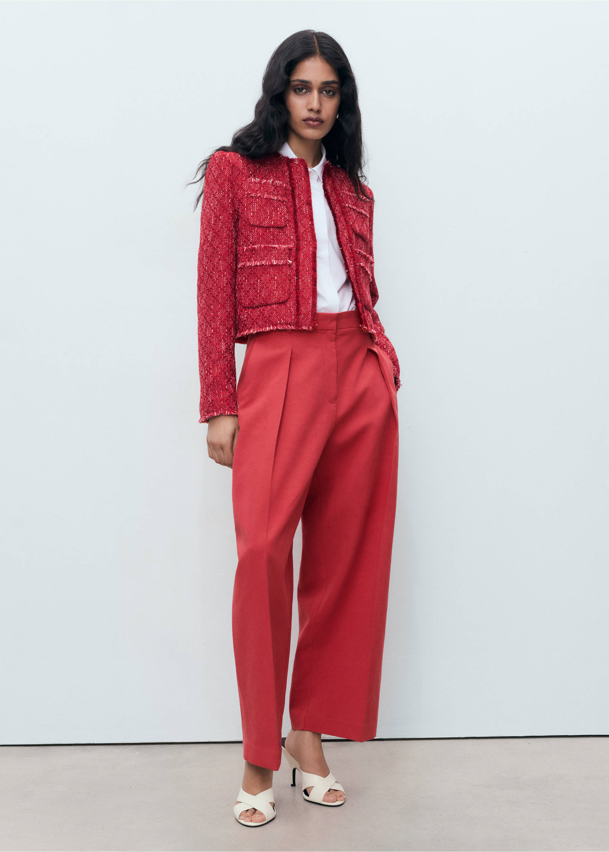 Tweed jacket with frayed ends - General plane, Red. Ref: 17054147-00.