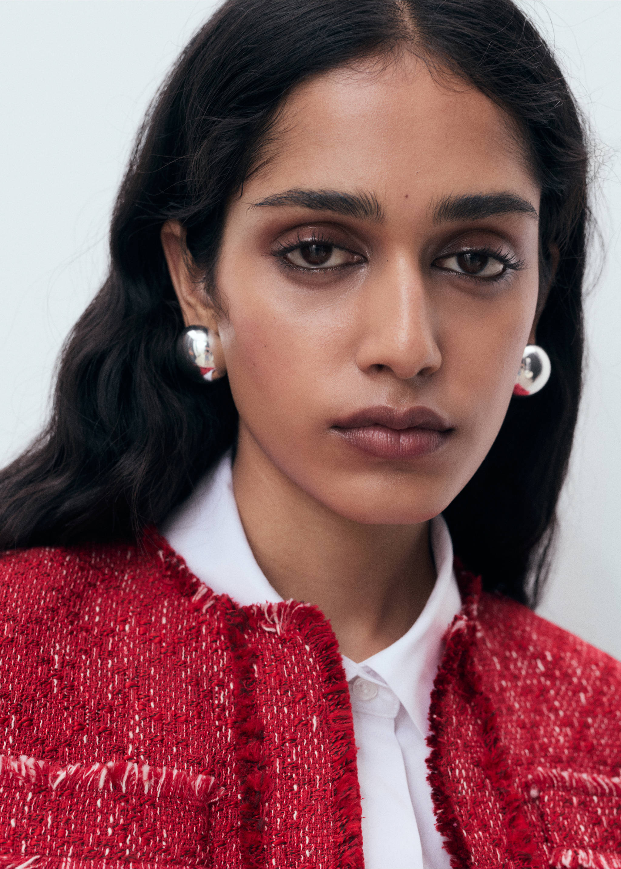 Tweed jacket with frayed ends - Details of the article 1, Red. Ref: 17054147-00.