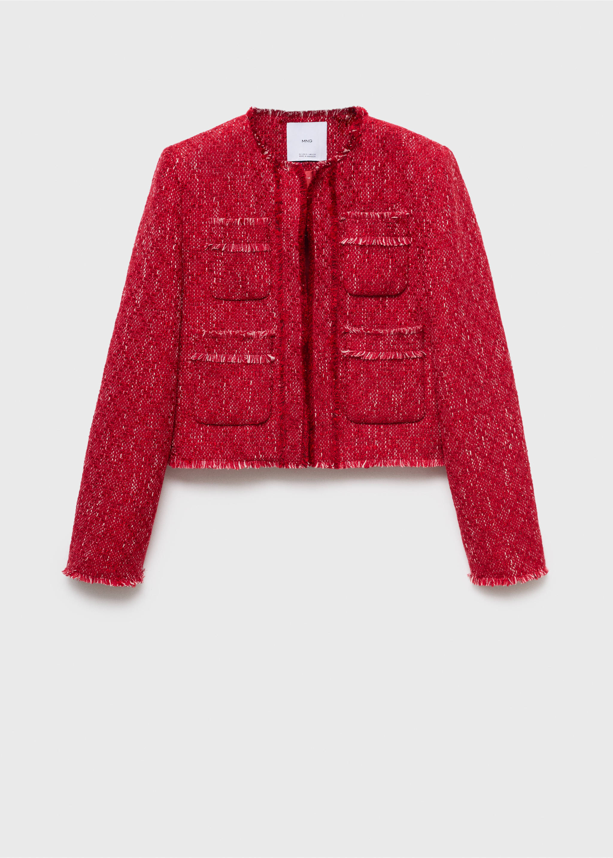 Tweed jacket with frayed ends - Article without model, Red. Ref: 17054147-00.