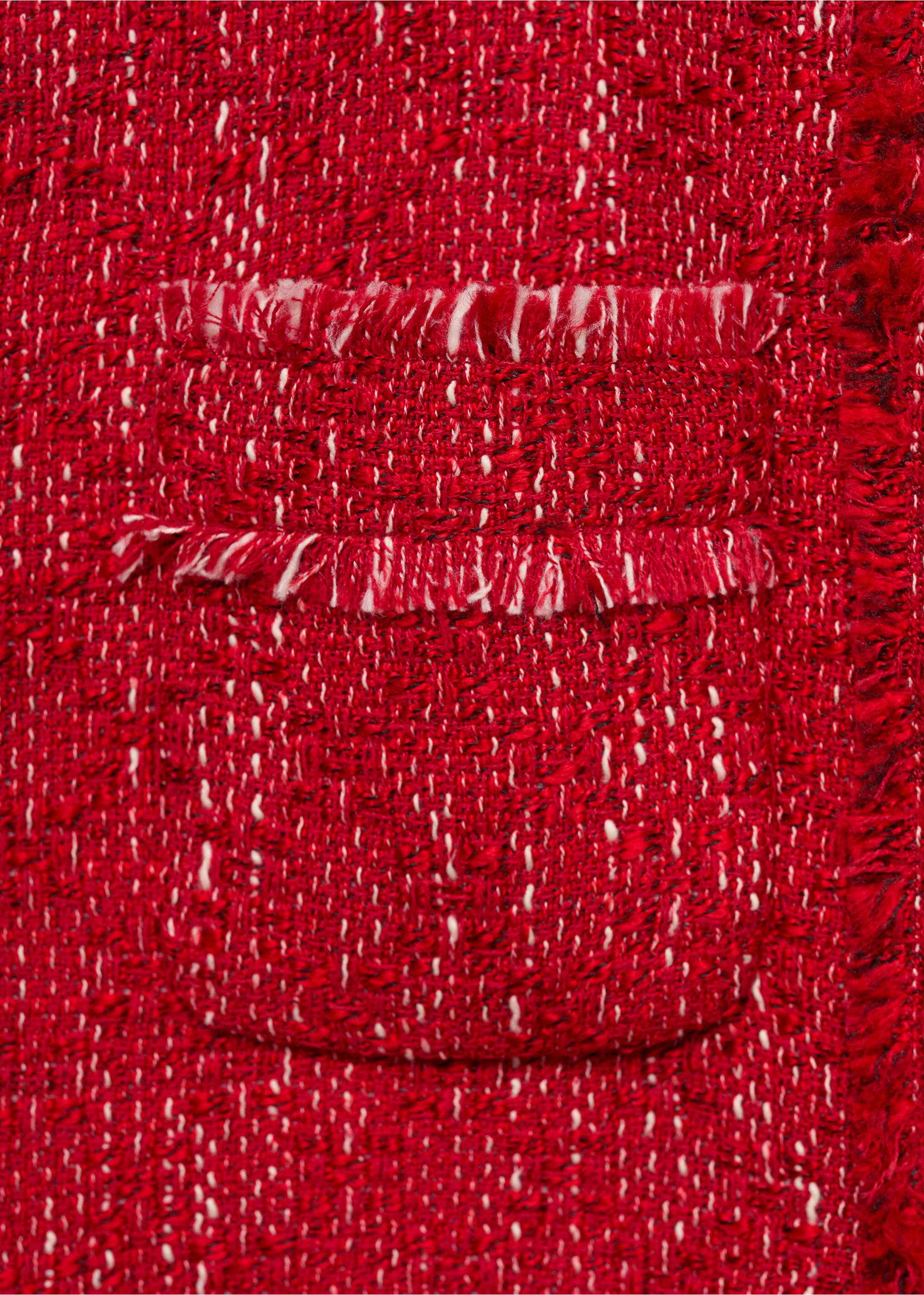 Tweed jacket with frayed ends - Details of the article 0, Red. Ref: 17054147-00.