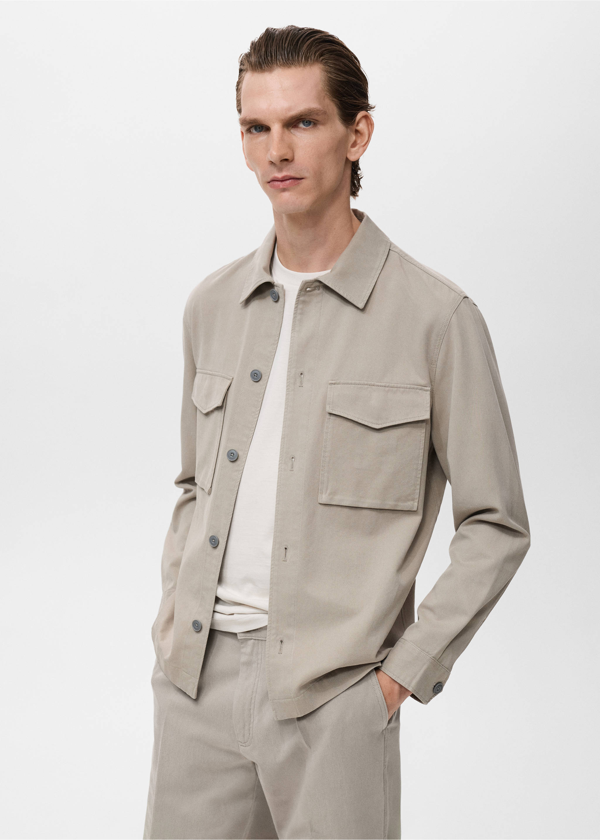 Lyocell-Baumwolljacke mit Taschen - Mittlere Ansicht, Hellgrau/Pastellgrau. Ref: 17054405-00.