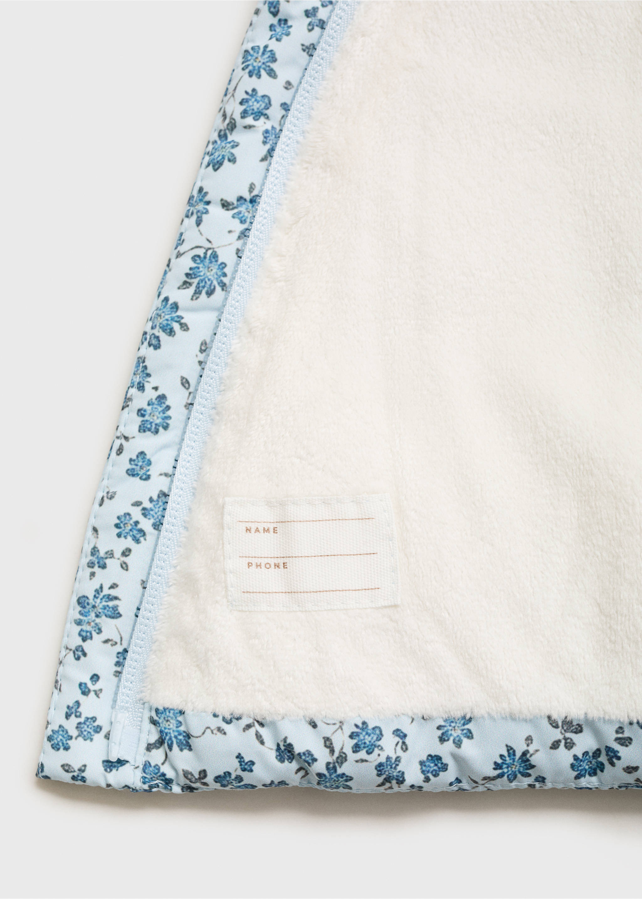 Fur-effect floral-print anorak - Details of the article 8, Blue. Ref: 17054408-00.