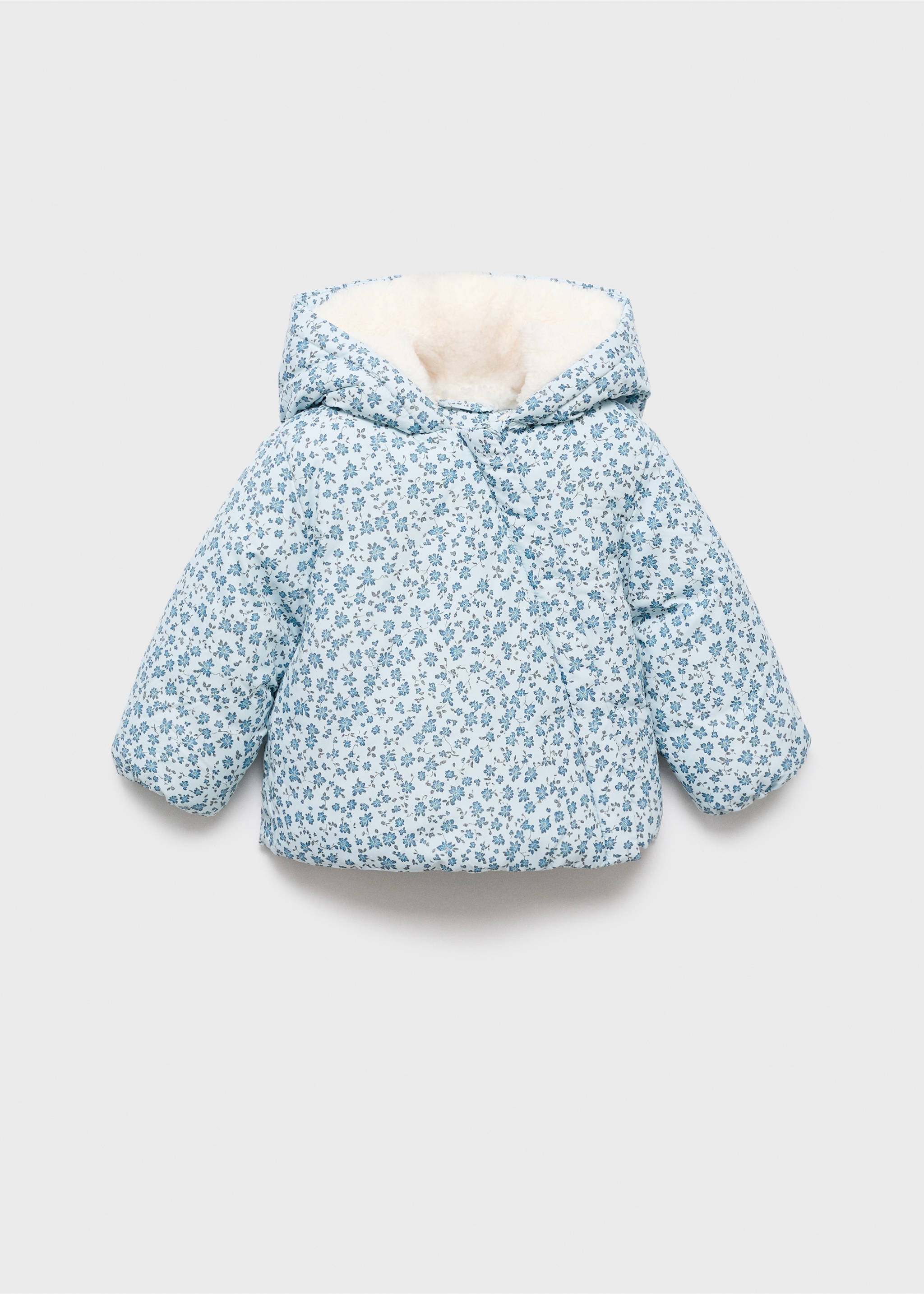 Fur-effect floral-print anorak - Article without model, Blue. Ref: 17054408-00.