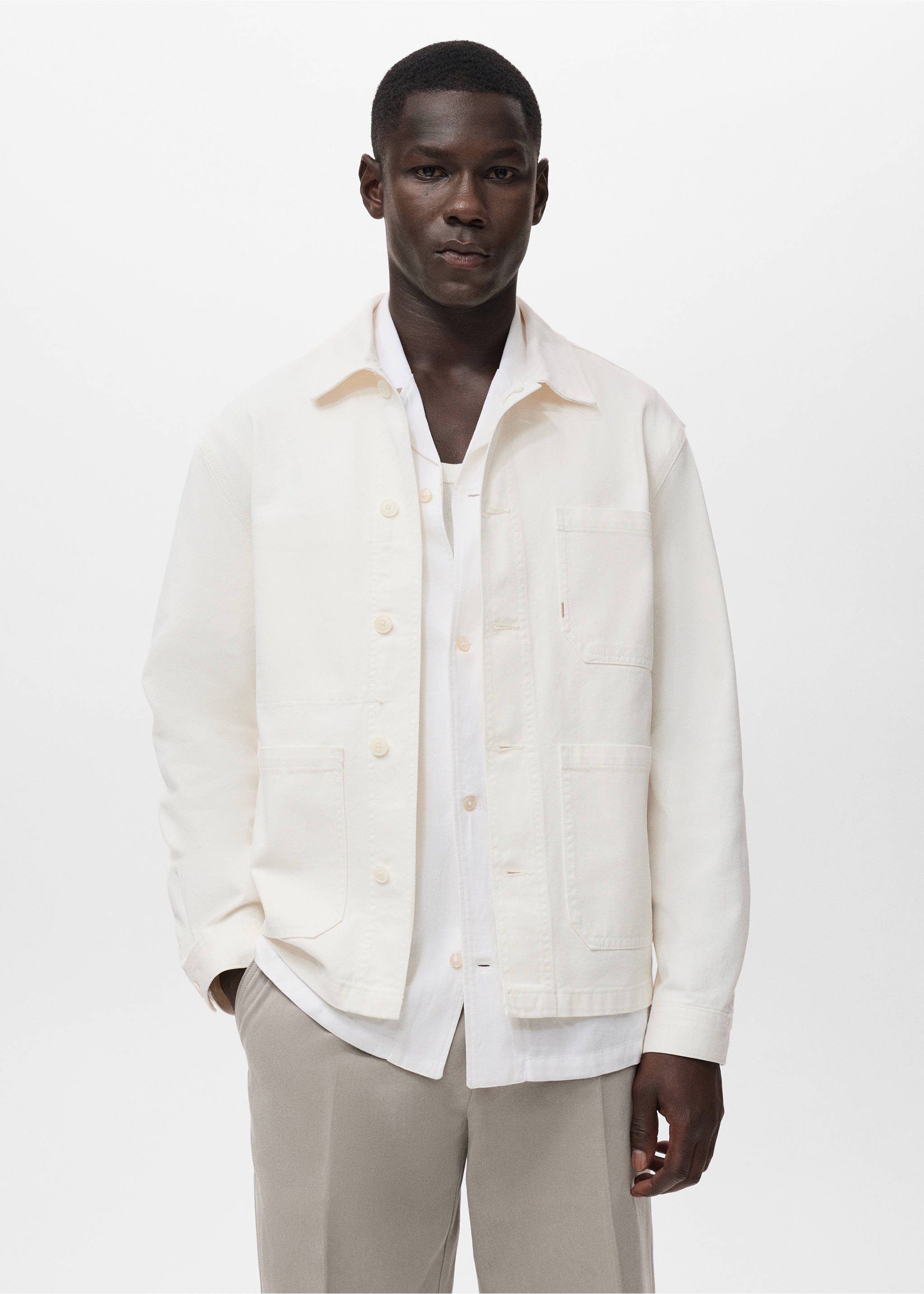 Džínová bunda ze 100% bavlny - Náhled ve středové rovině, Šedobílá. Ref: 17054416-00.